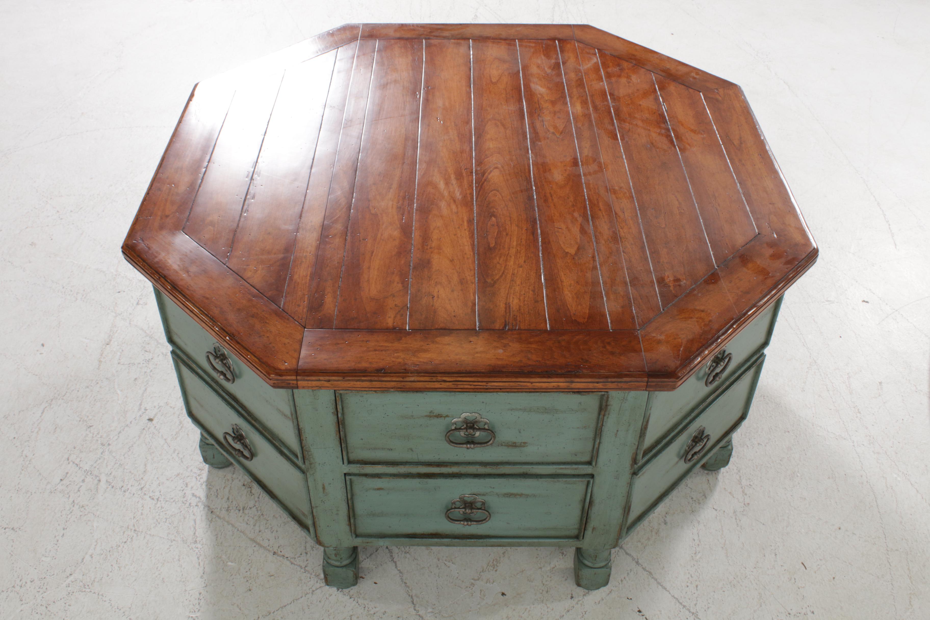 Farmhouse Style Octagon Coffee Table with Storage