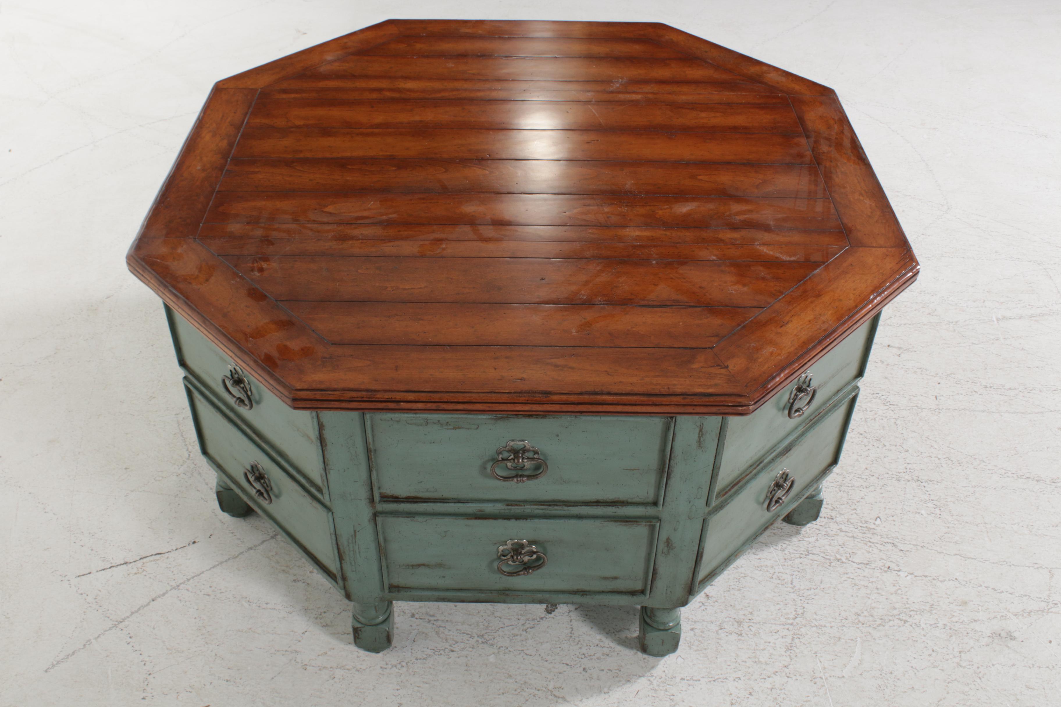 Farmhouse Style Octagon Coffee Table with Storage