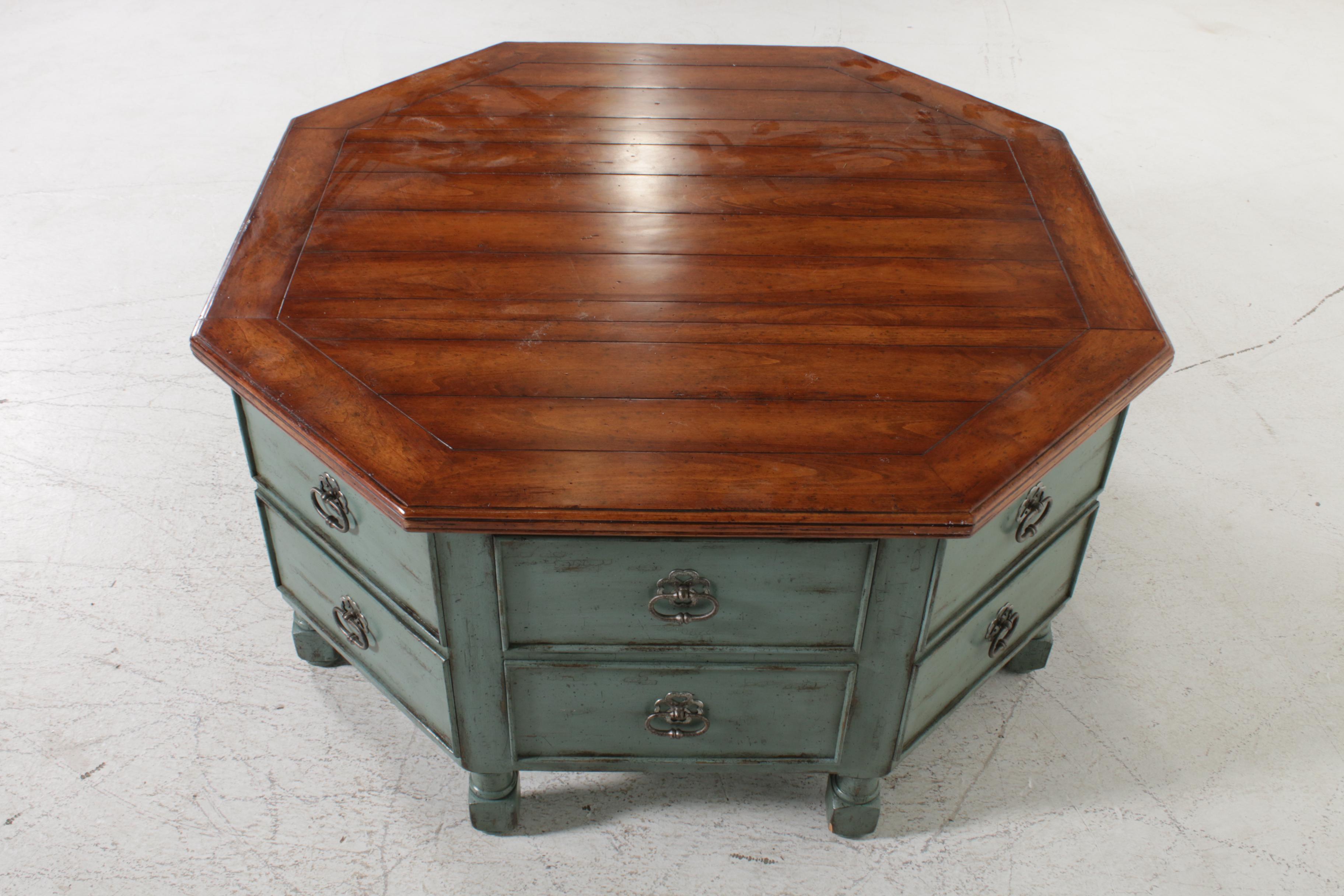 Farmhouse Style Octagon Coffee Table with Storage