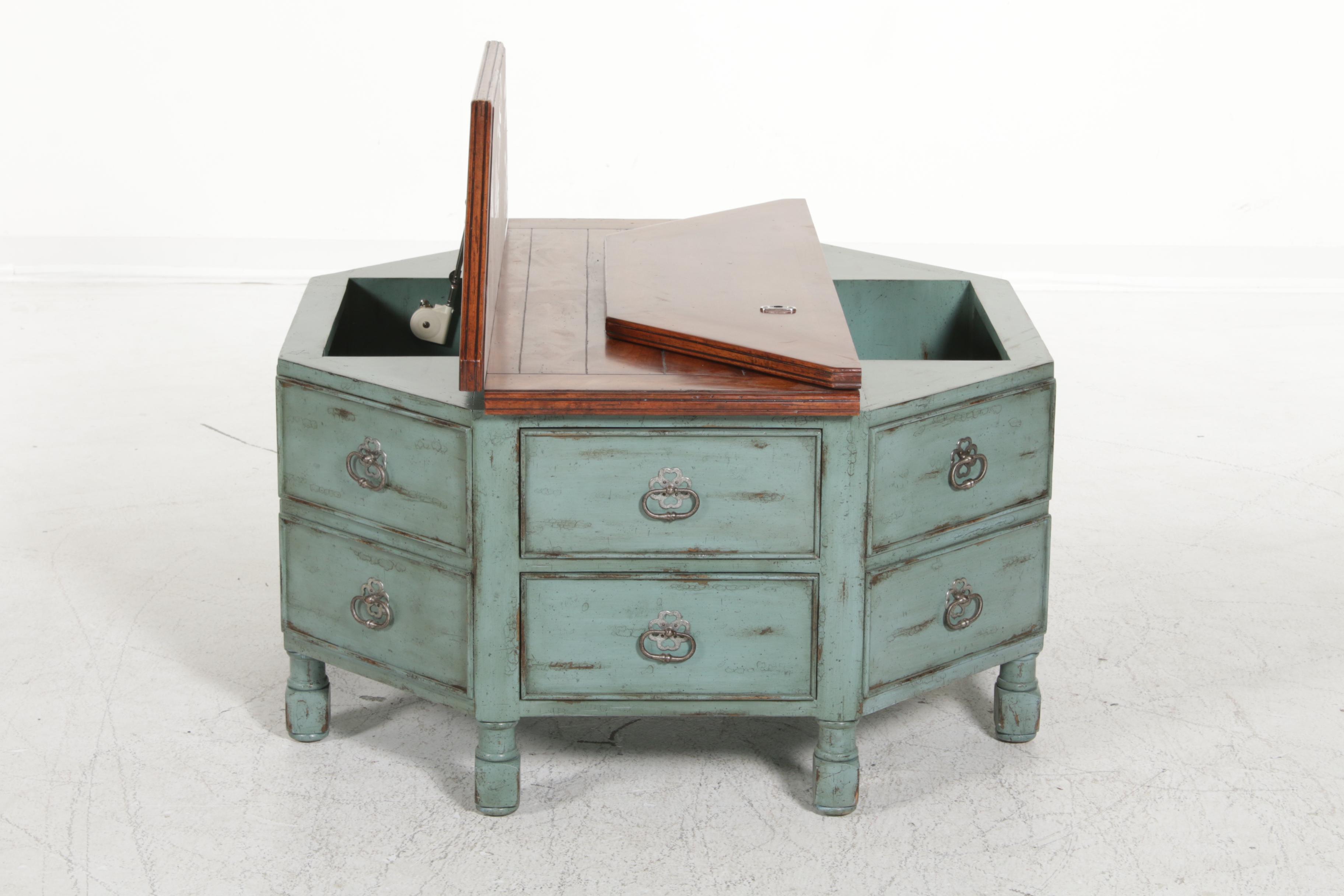 Farmhouse Style Octagon Coffee Table with Storage