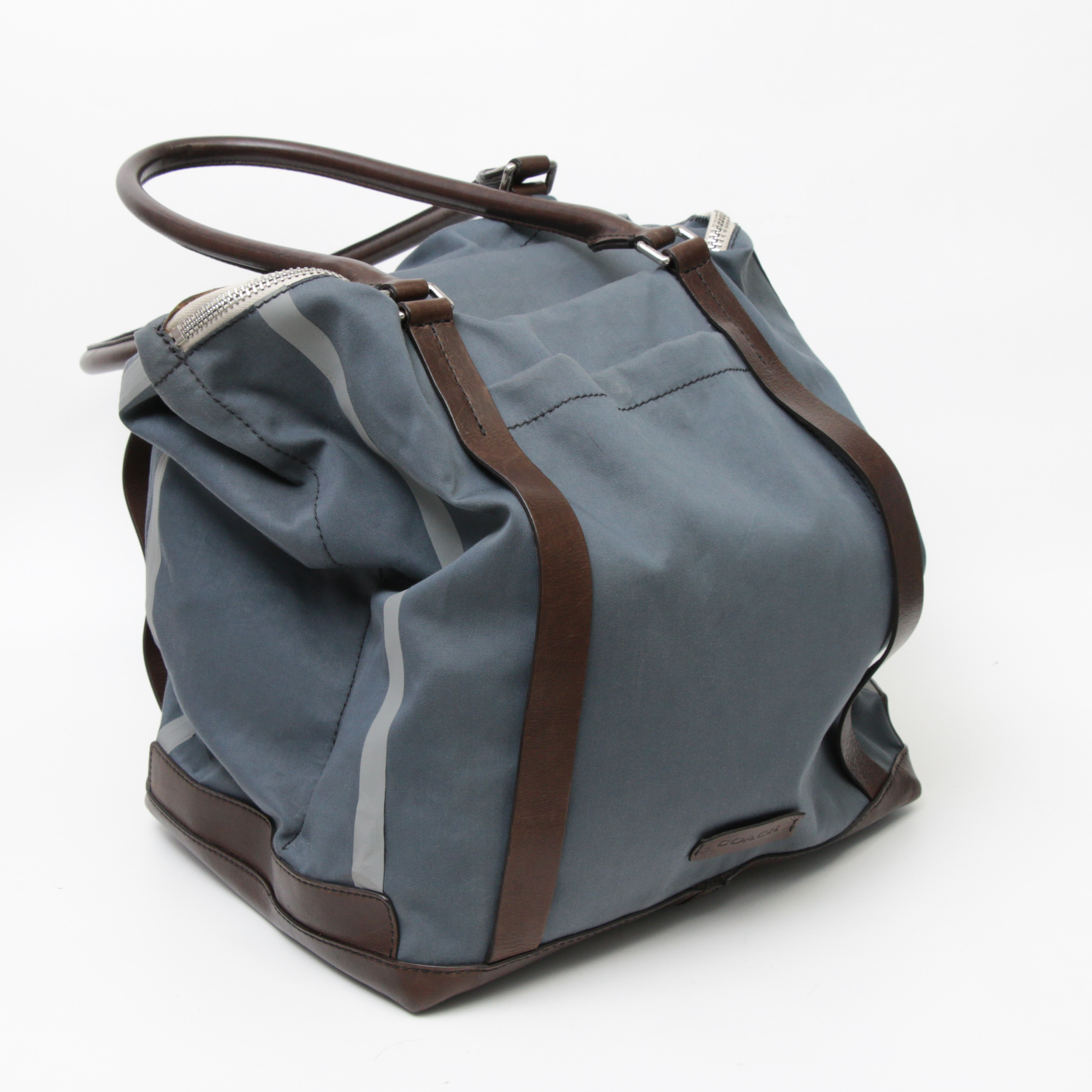 Coach Waxed Canvas Weekender Tote Bag with Brown Leather Trim