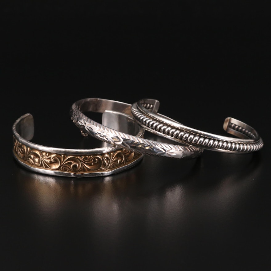 Sterling Silver Cuff and Bangle Bracelets Featuring Ed Levin