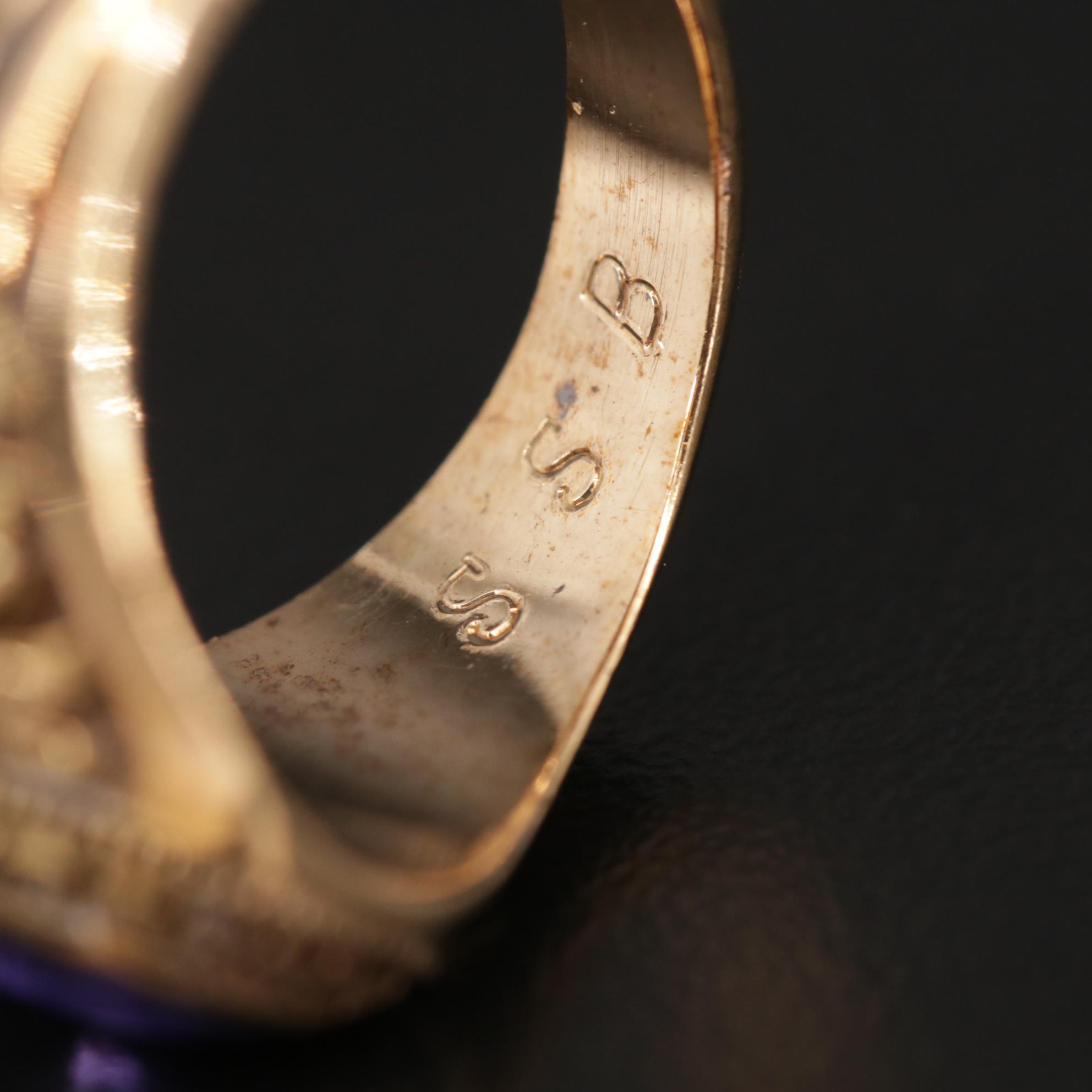 Vintage Herff Jones Co. 10K Gold Synthetic Sapphire Class Ring