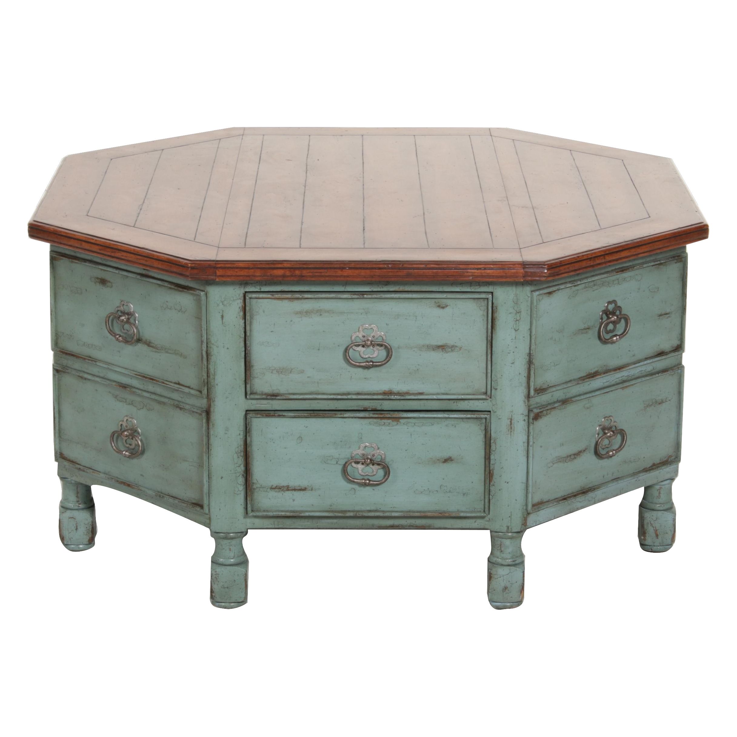 Farmhouse Style Octagon Coffee Table with Storage