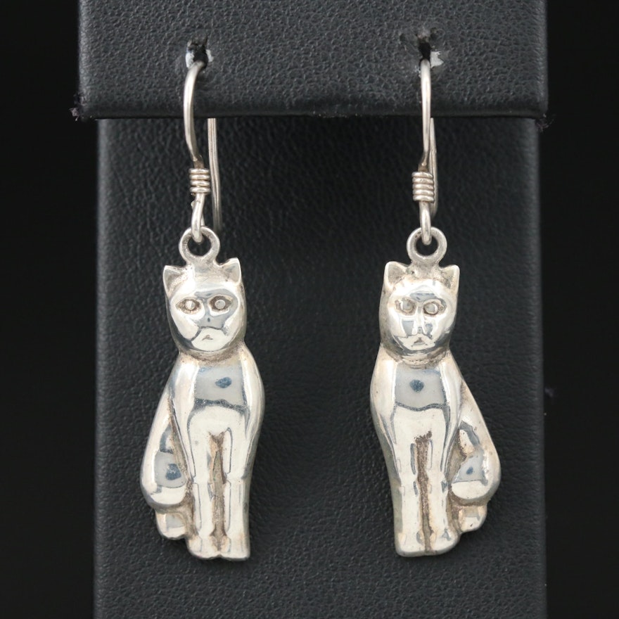 Sterling Silver Sitting Cat Earrings