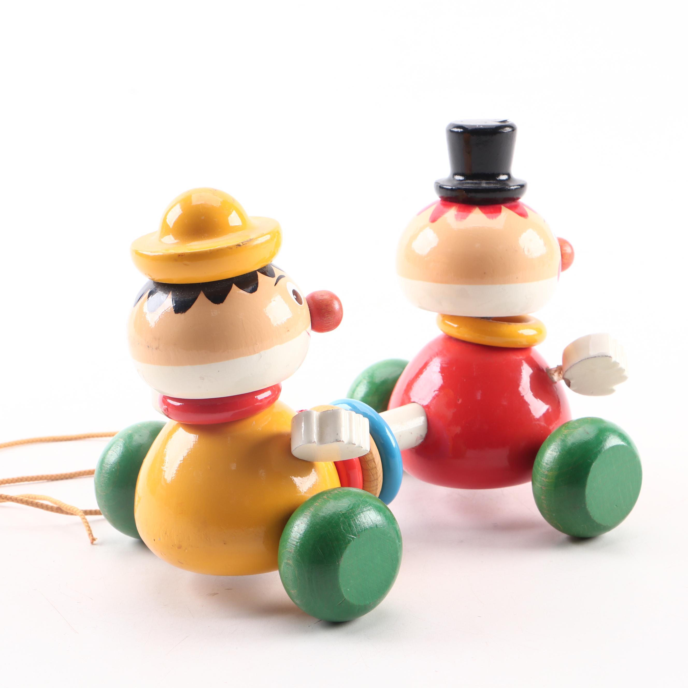 Walter, Schylling, and Fisher Price Pull Toys with "Jalopy" the Clown