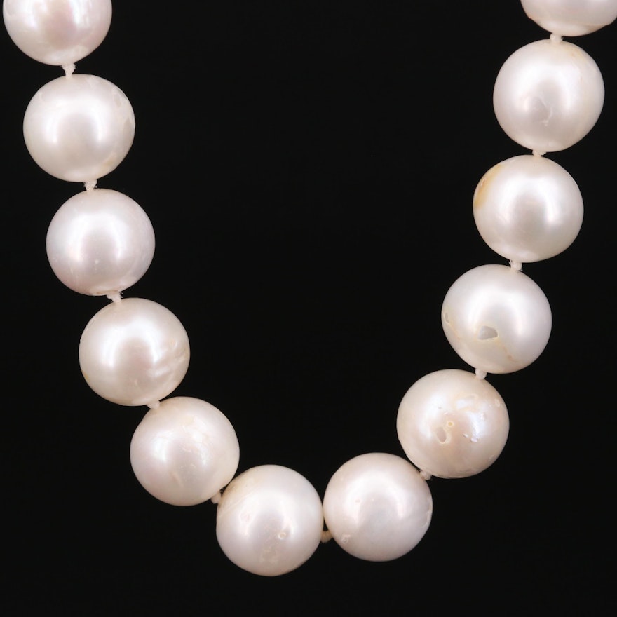 Hand Knotted 11.00 mm – 13.00 mm Cultured Pearl Necklace with 14K Clasp