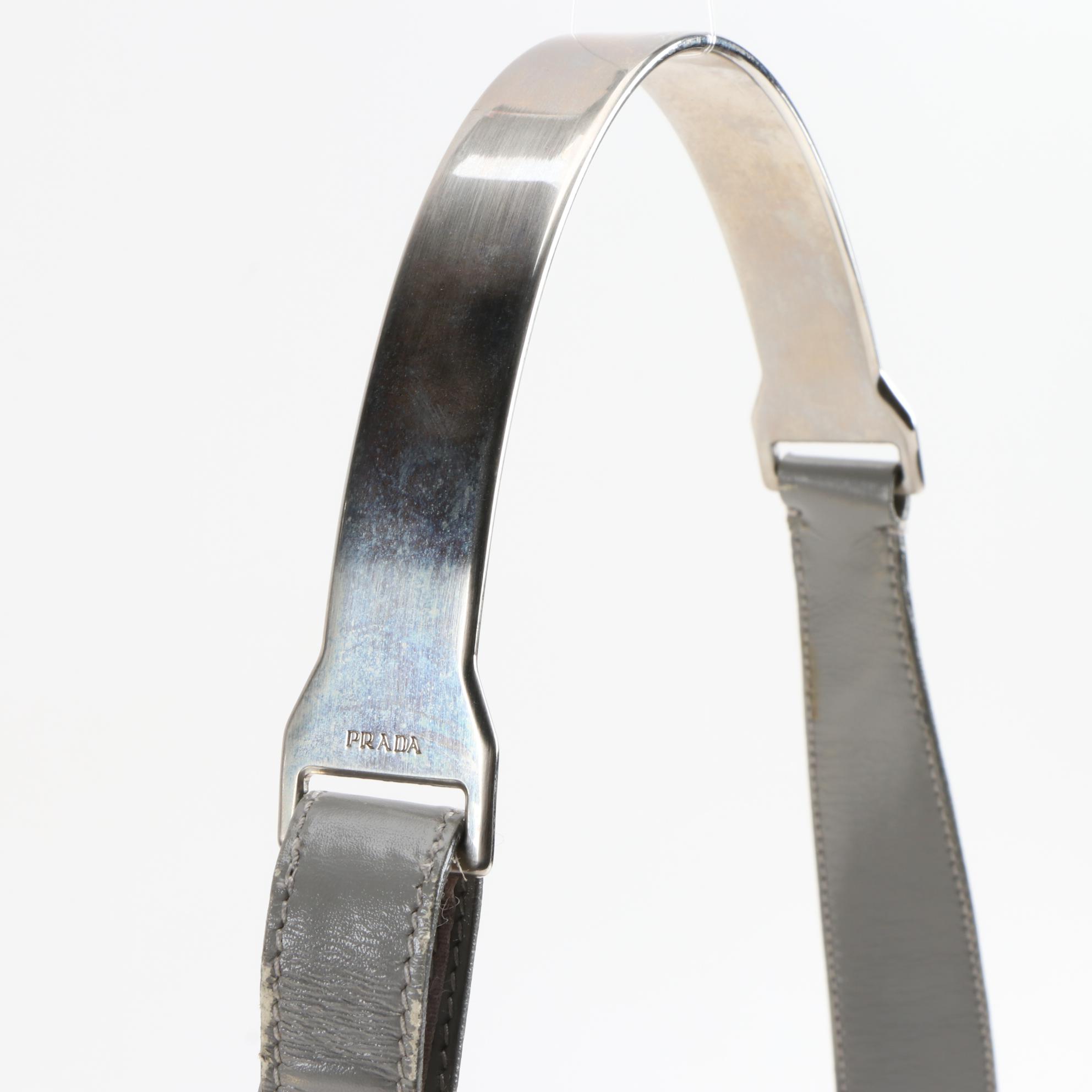 Prada Gray Glazed Leather Shoulder Bag