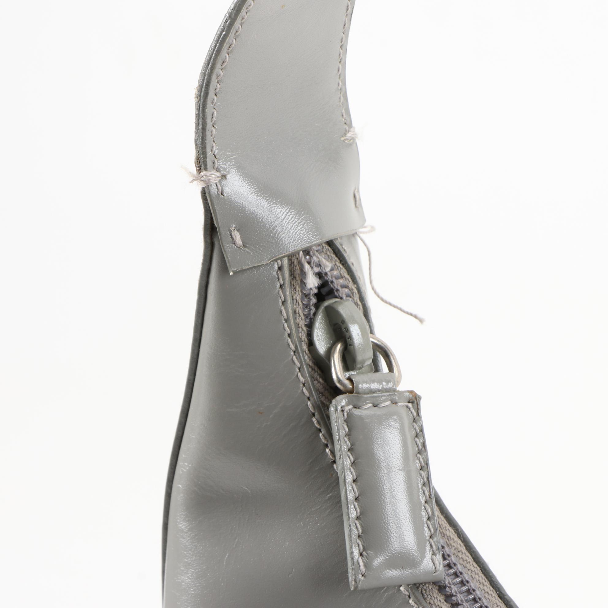 Prada Gray Glazed Leather Shoulder Bag
