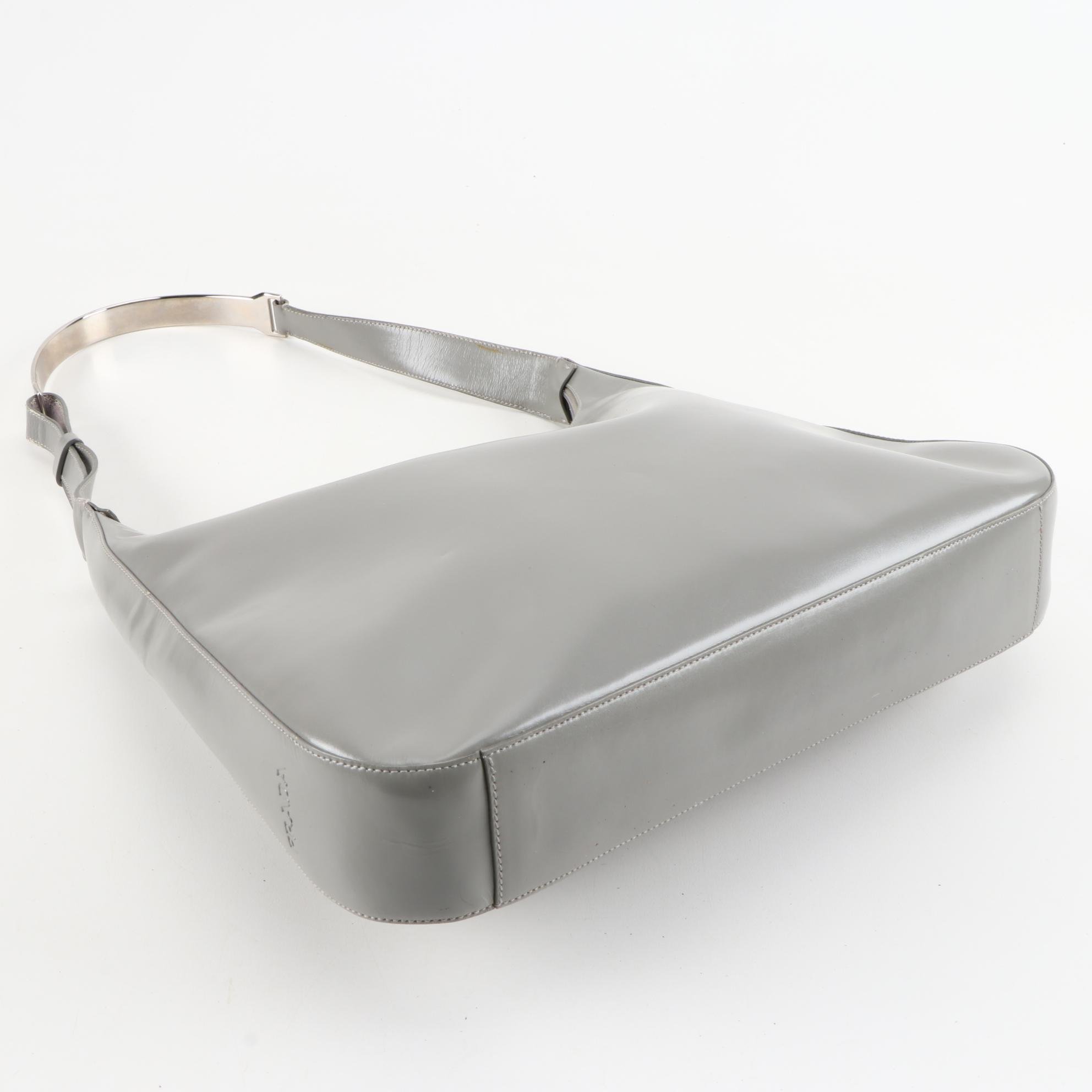 Prada Gray Glazed Leather Shoulder Bag