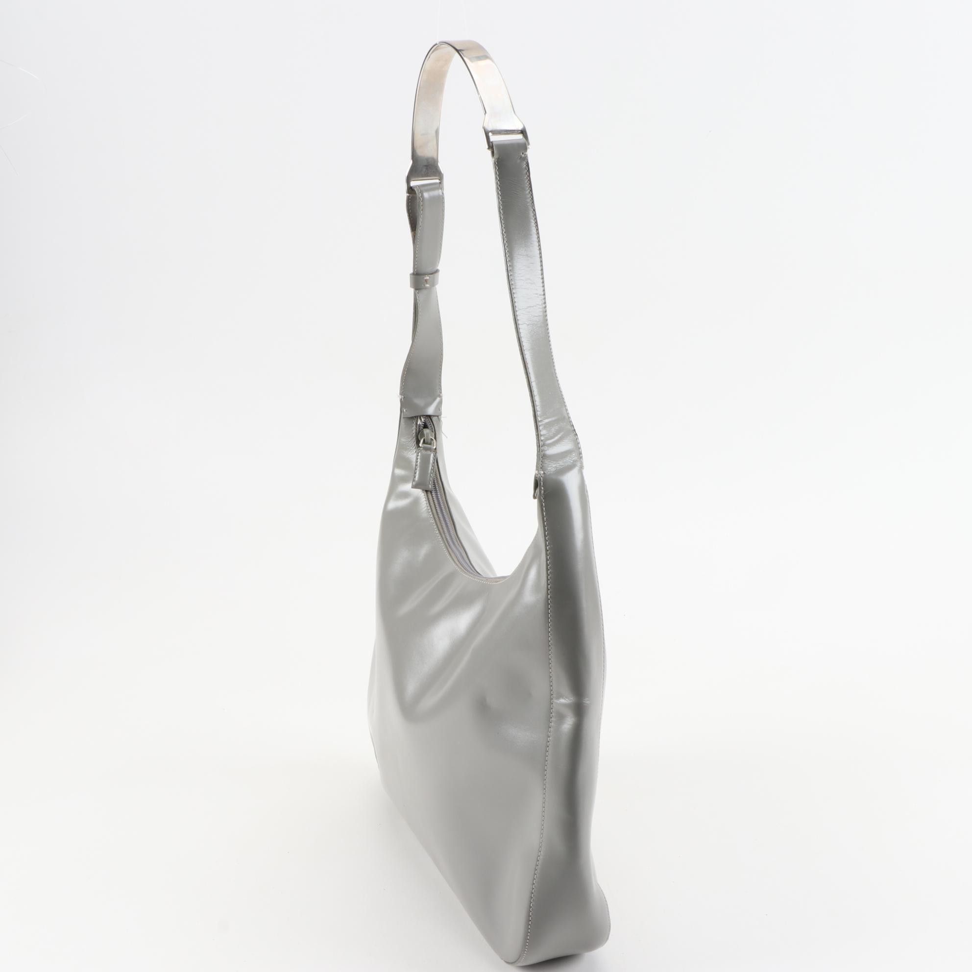 Prada Gray Glazed Leather Shoulder Bag