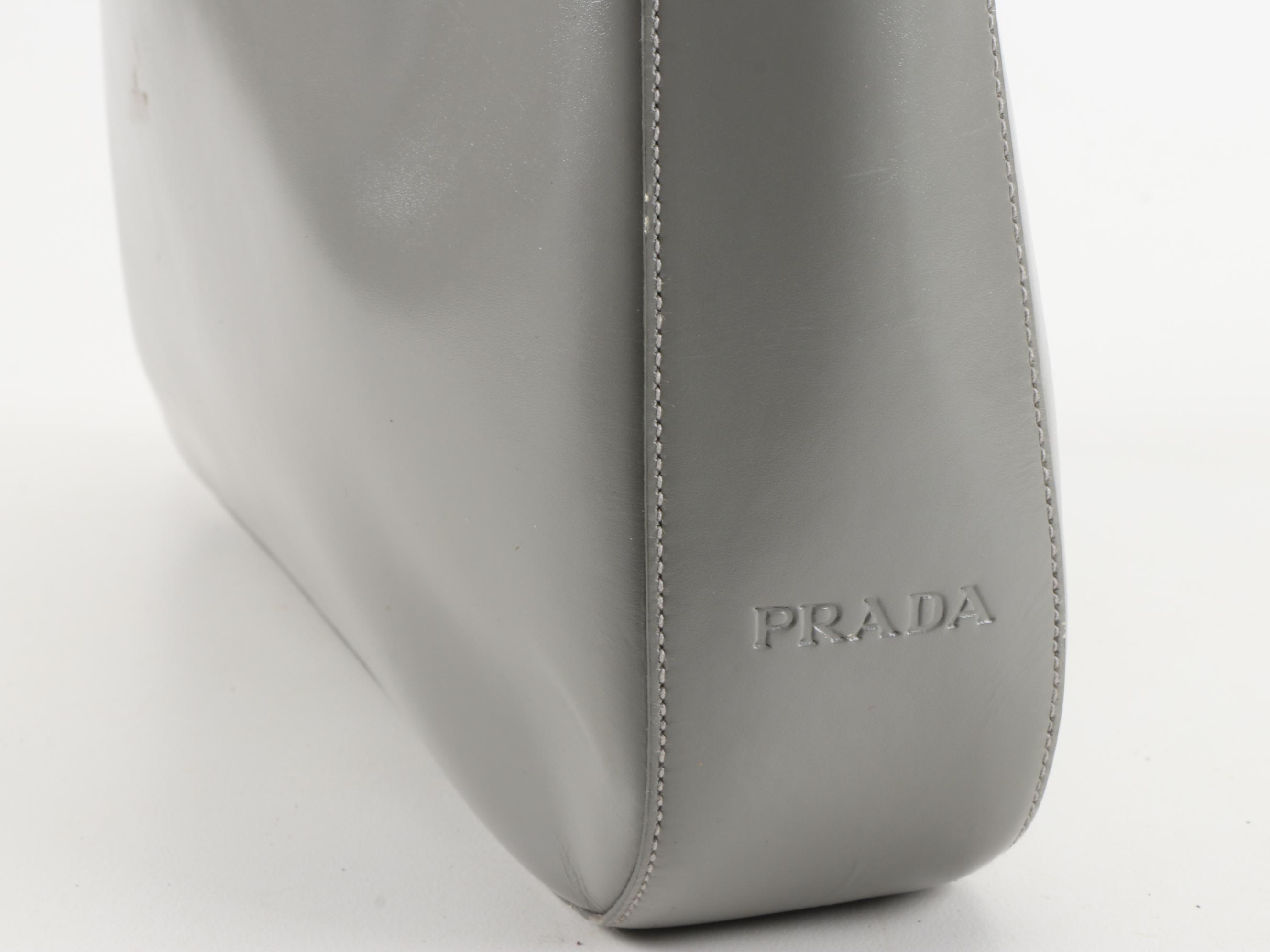 Prada Gray Glazed Leather Shoulder Bag