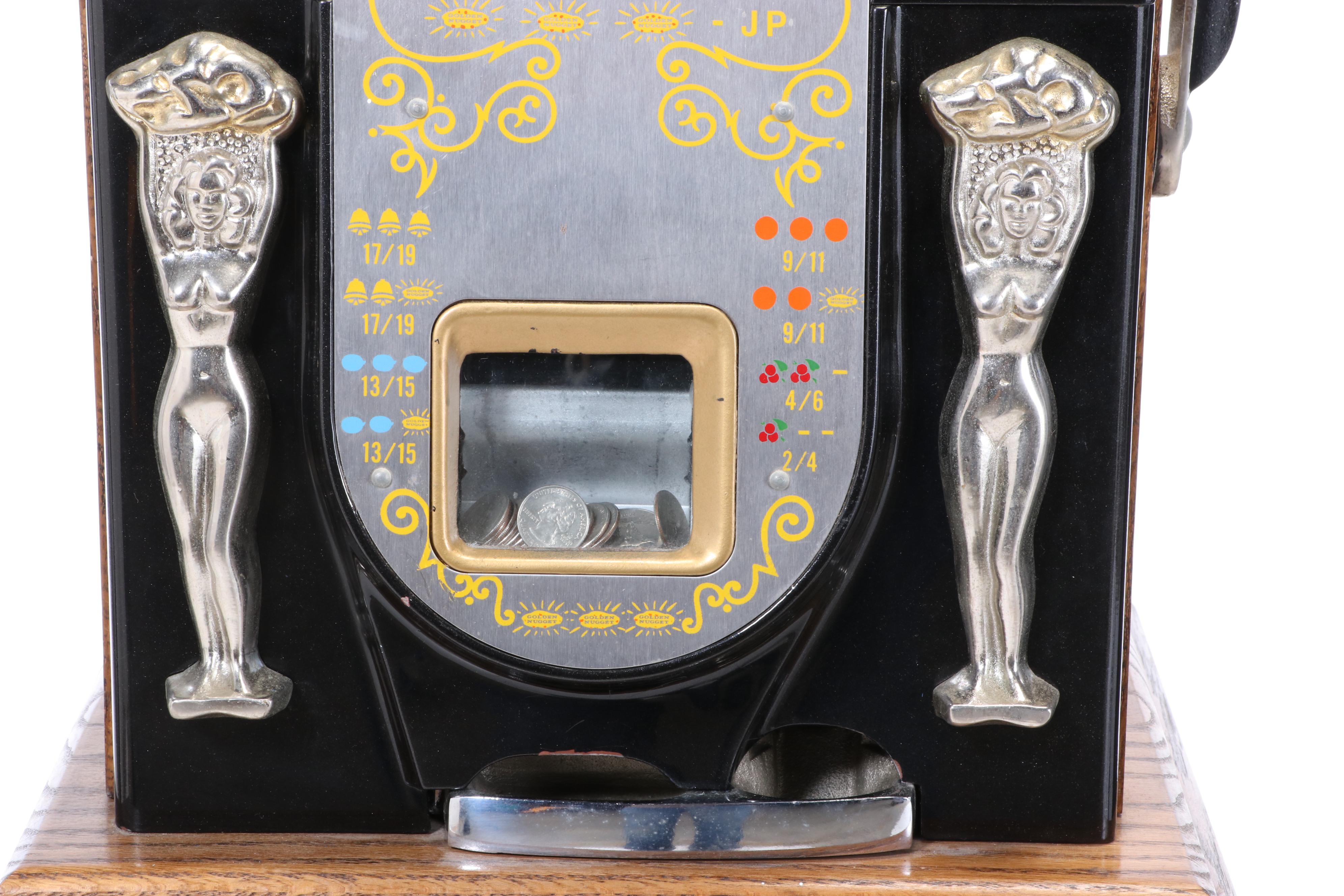 Mills "Golden Nugget" 25 Cent Coin-Operated Slot Machine and Cabinet, Mid-20th C