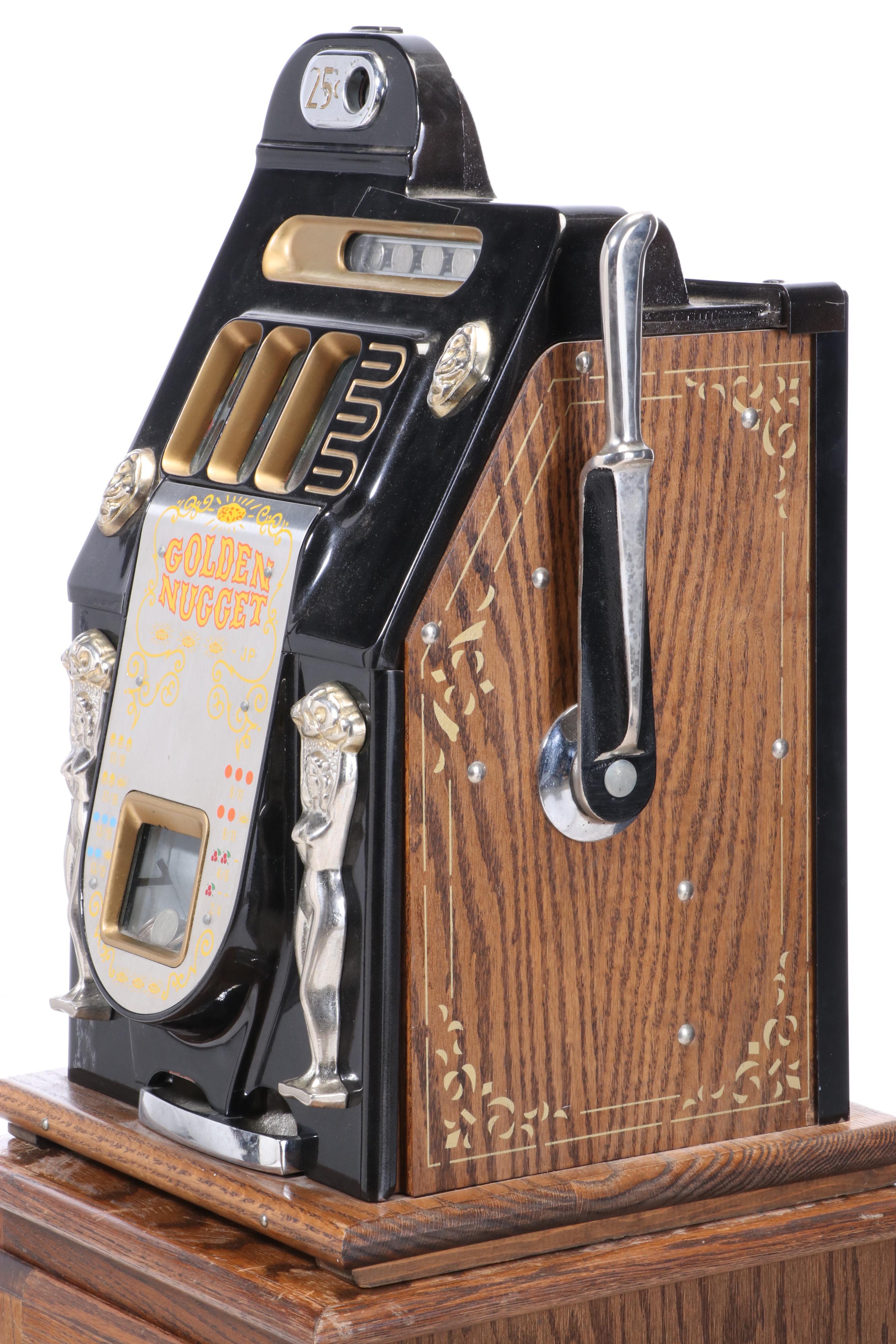 Mills "Golden Nugget" 25 Cent Coin-Operated Slot Machine and Cabinet, Mid-20th C