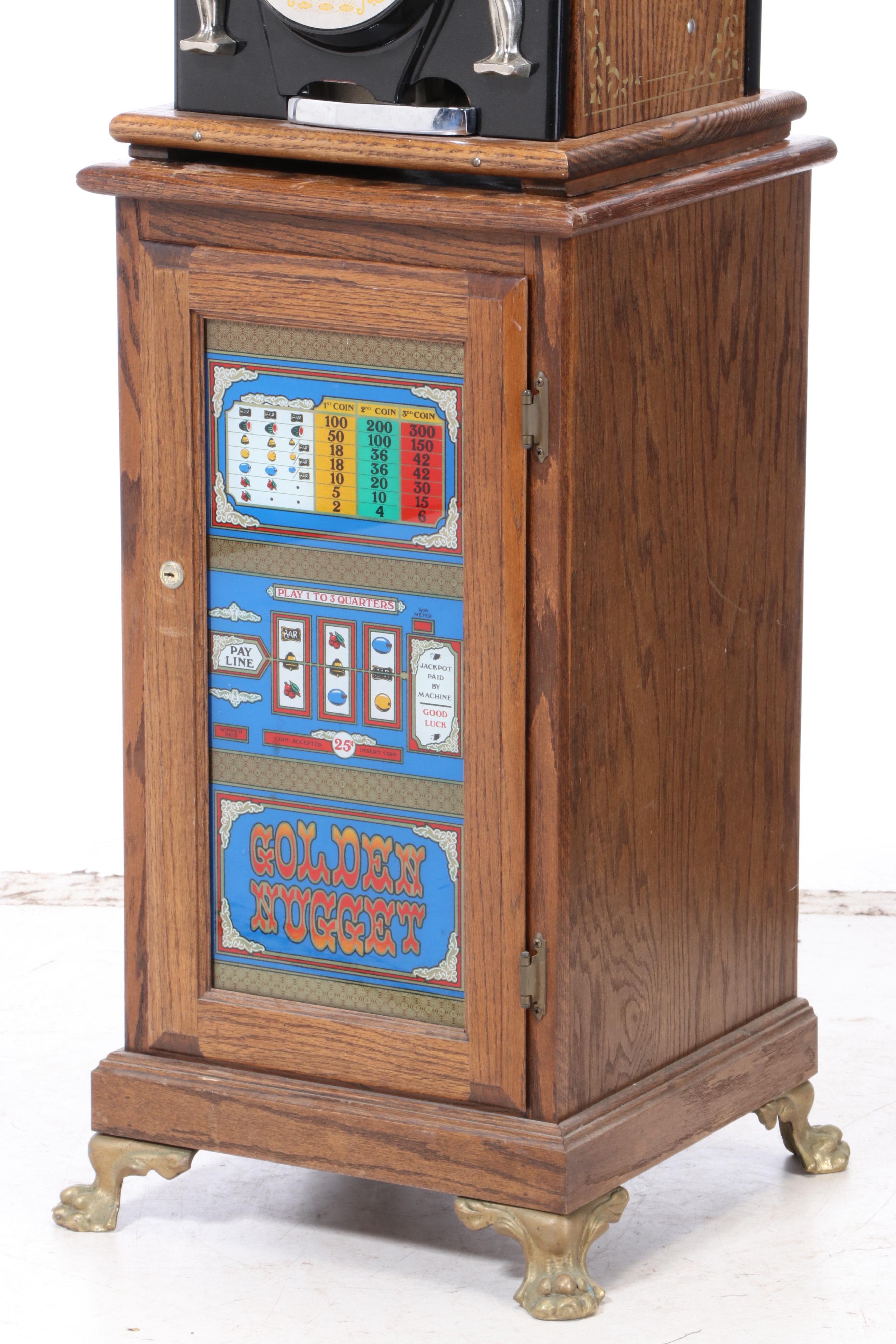 Mills "Golden Nugget" 25 Cent Coin-Operated Slot Machine and Cabinet, Mid-20th C