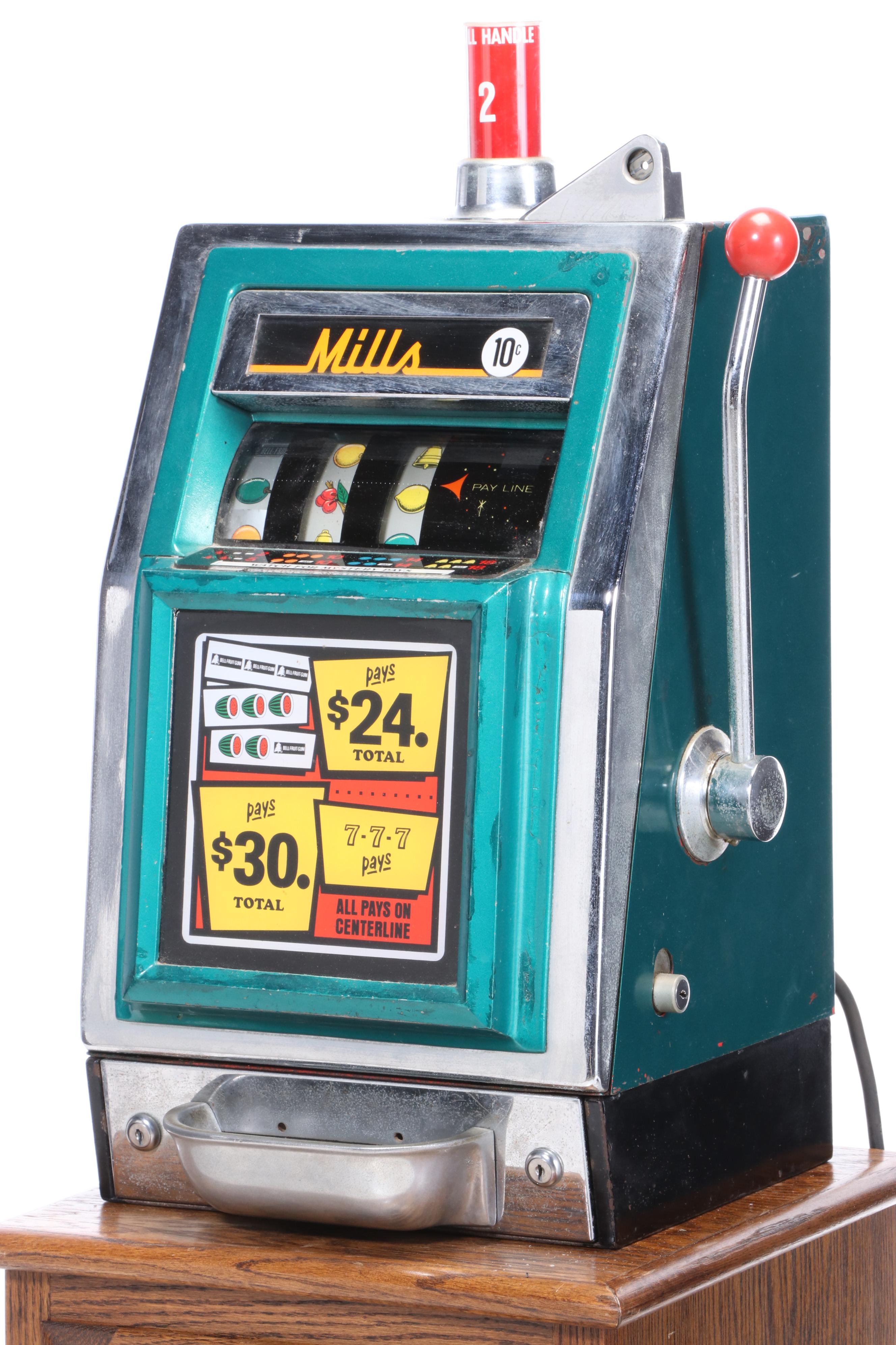 Mills Dime Gambling Slot Machine with Cabinet, Mid-20th Century