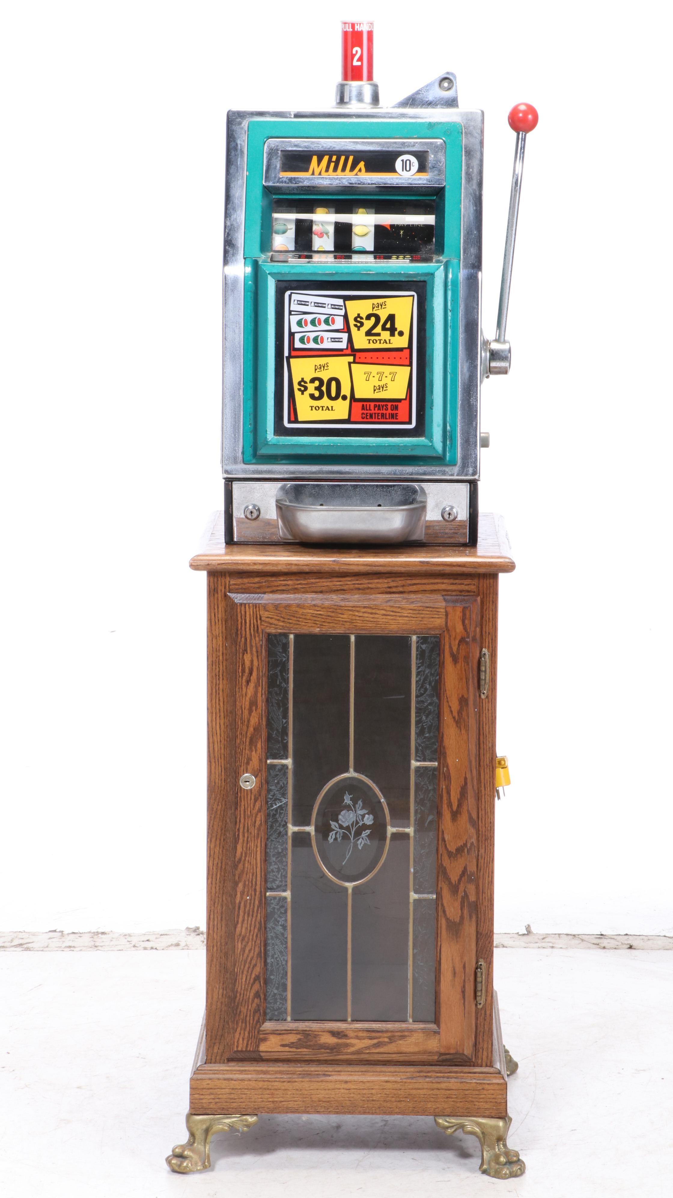 Mills Dime Gambling Slot Machine with Cabinet, Mid-20th Century