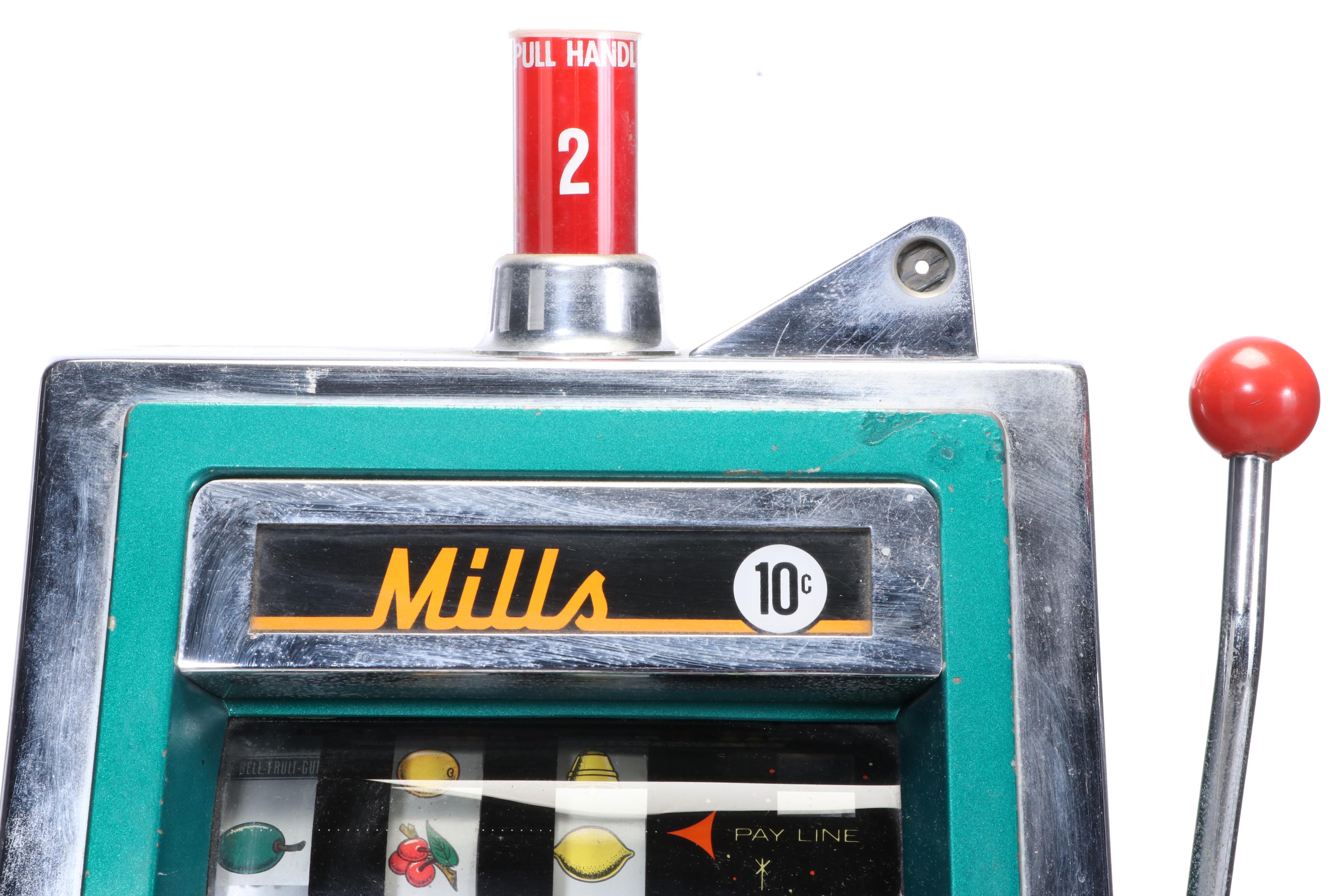 Mills Dime Gambling Slot Machine with Cabinet, Mid-20th Century