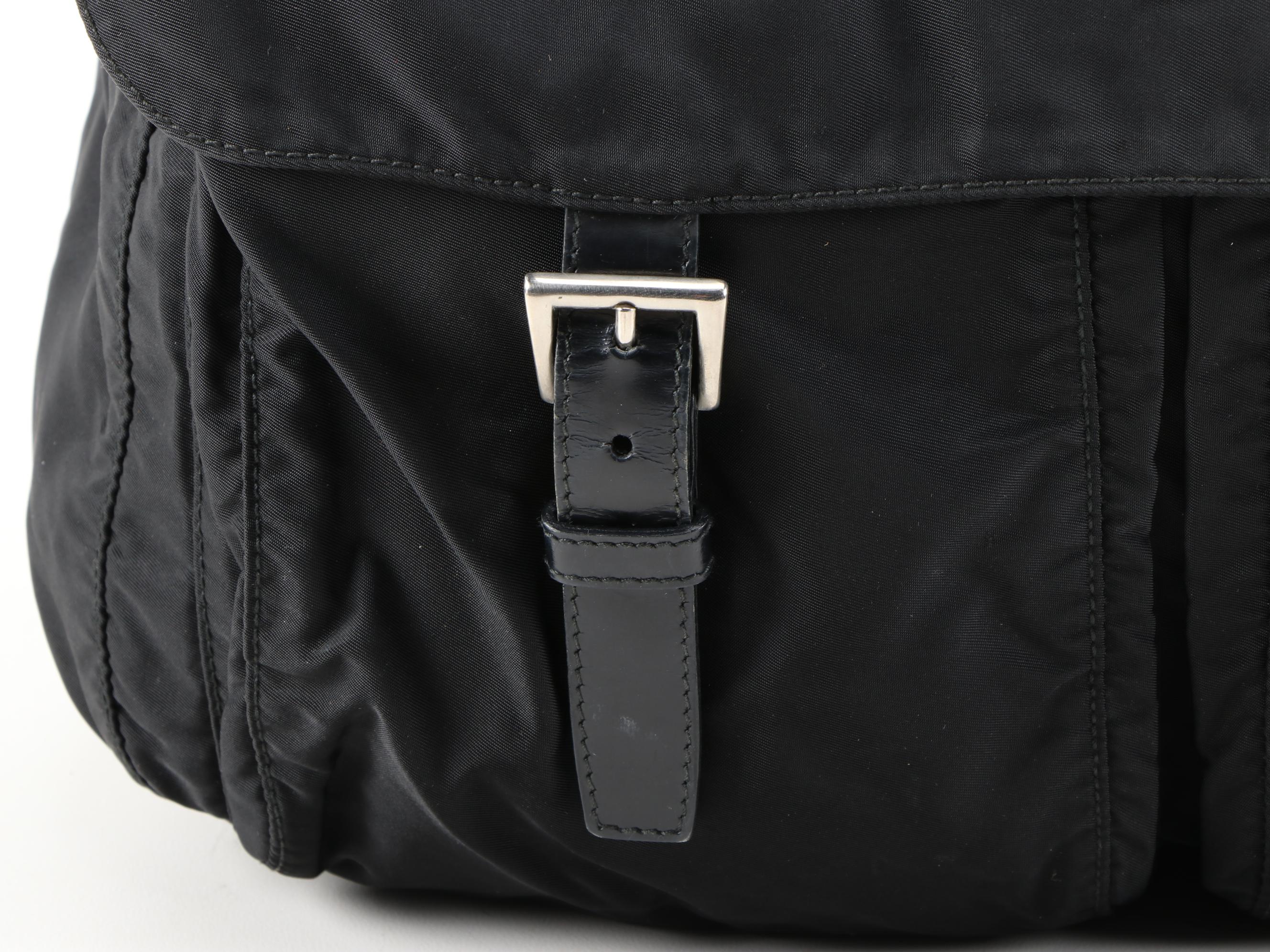 Prada Black Tessuto Nylon Shoulder Bag with Leather Trim
