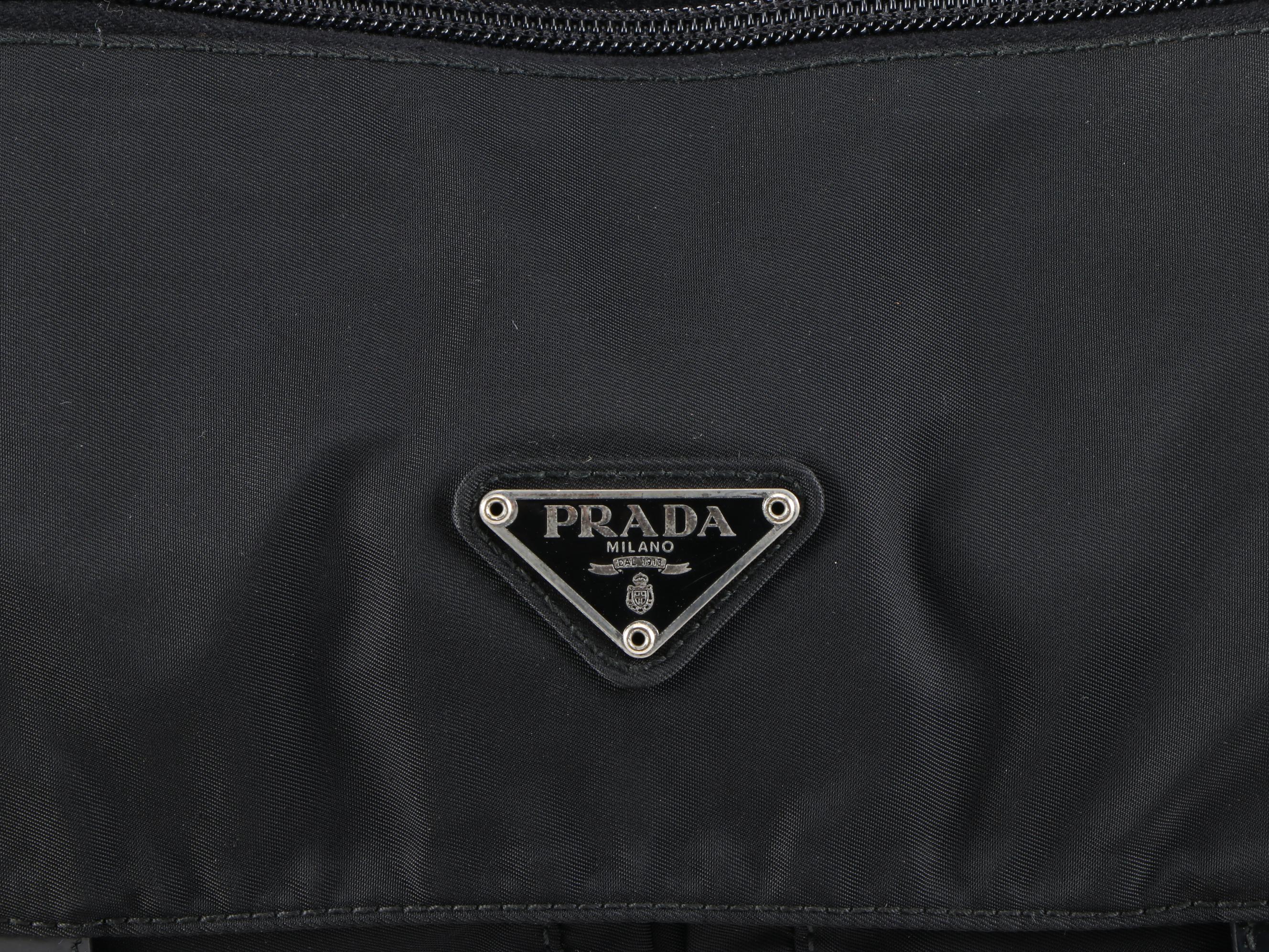 Prada Black Tessuto Nylon Shoulder Bag with Leather Trim
