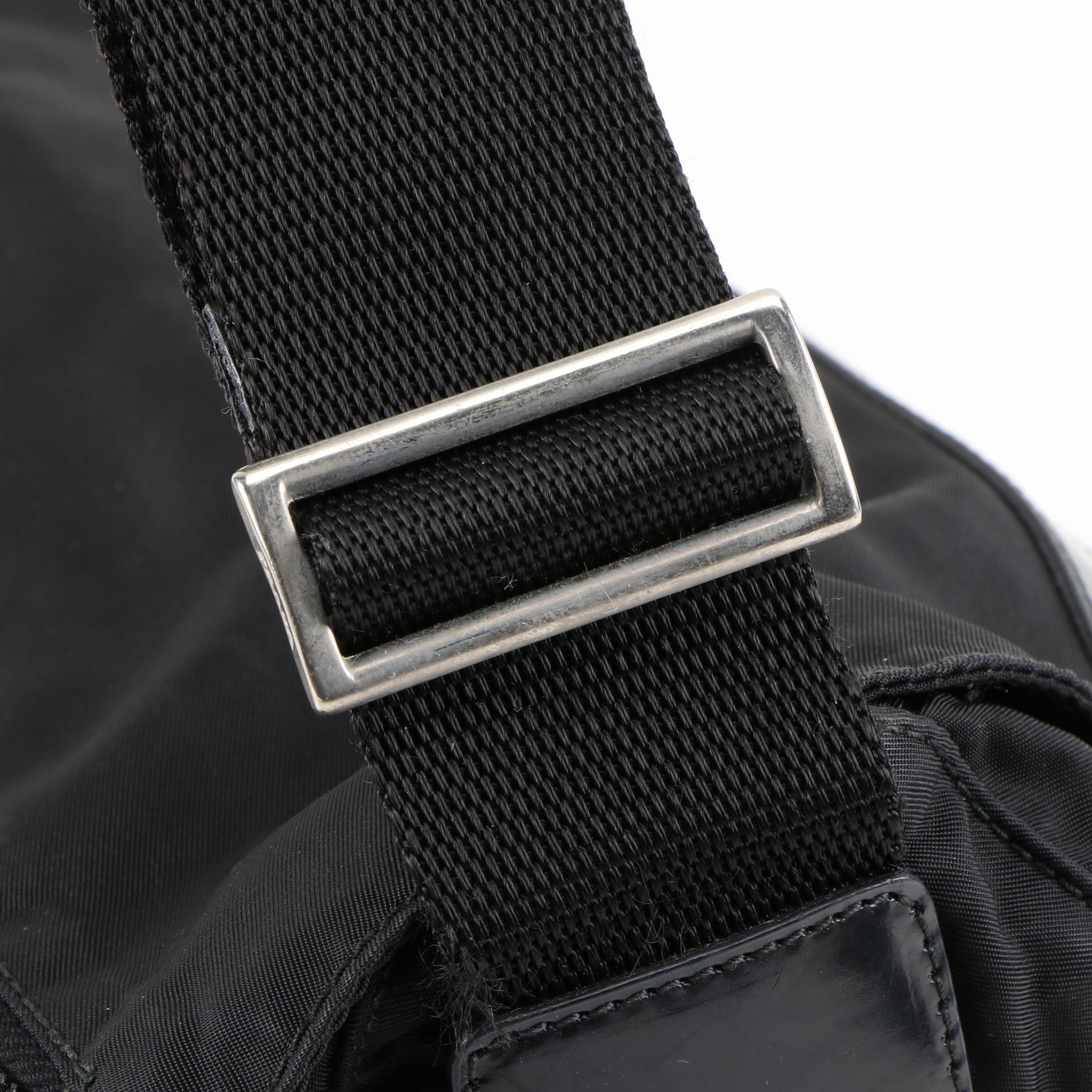 Prada Black Tessuto Nylon Shoulder Bag with Leather Trim