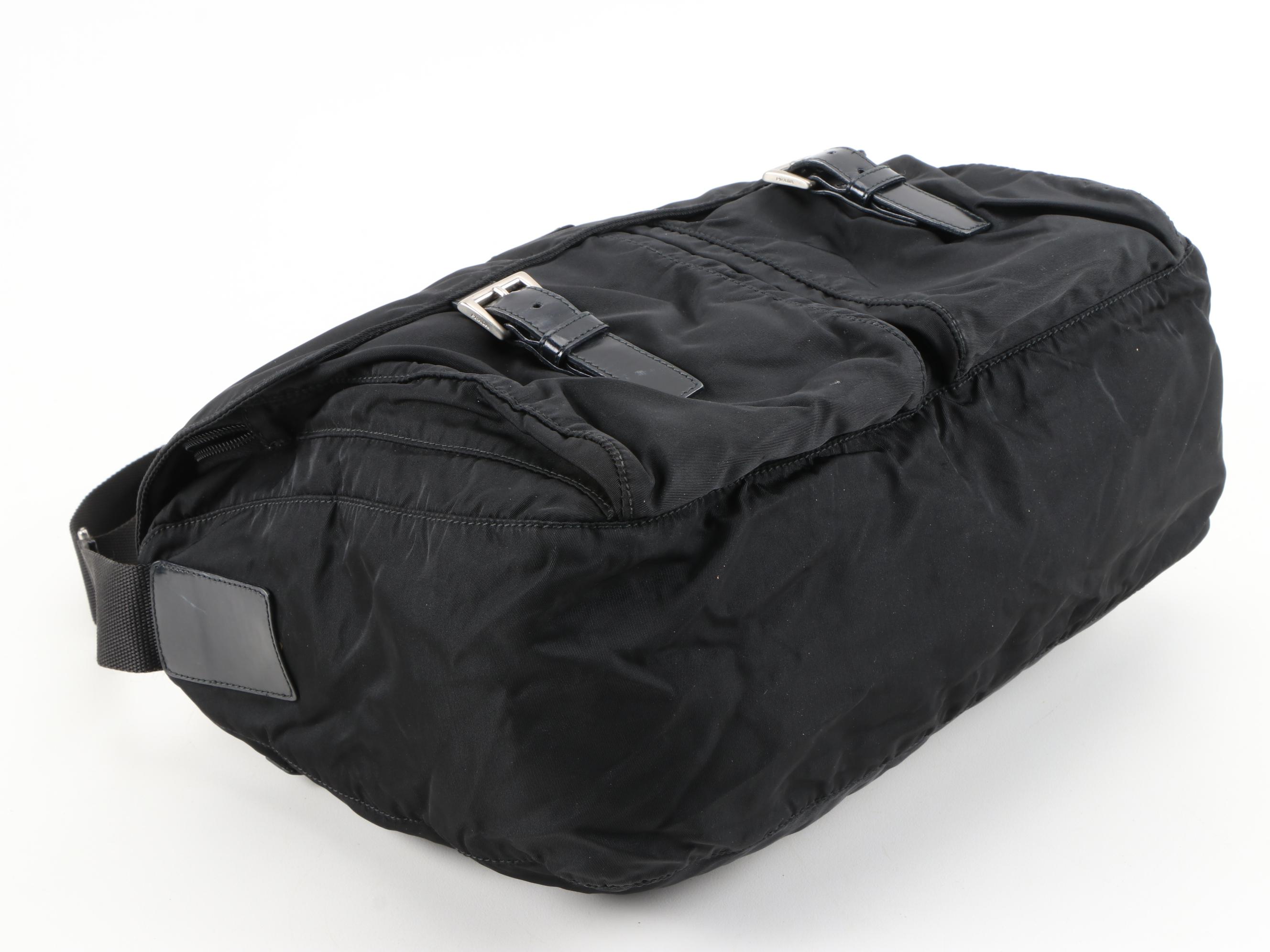 Prada Black Tessuto Nylon Shoulder Bag with Leather Trim