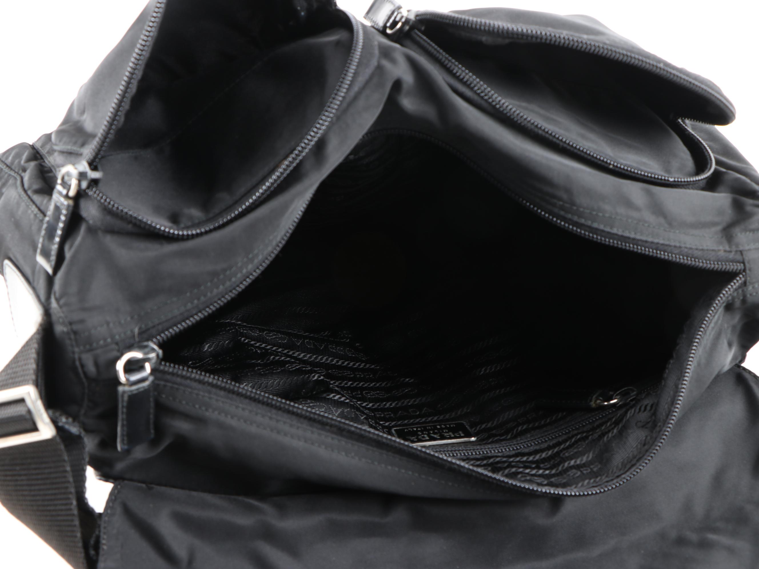 Prada Black Tessuto Nylon Shoulder Bag with Leather Trim