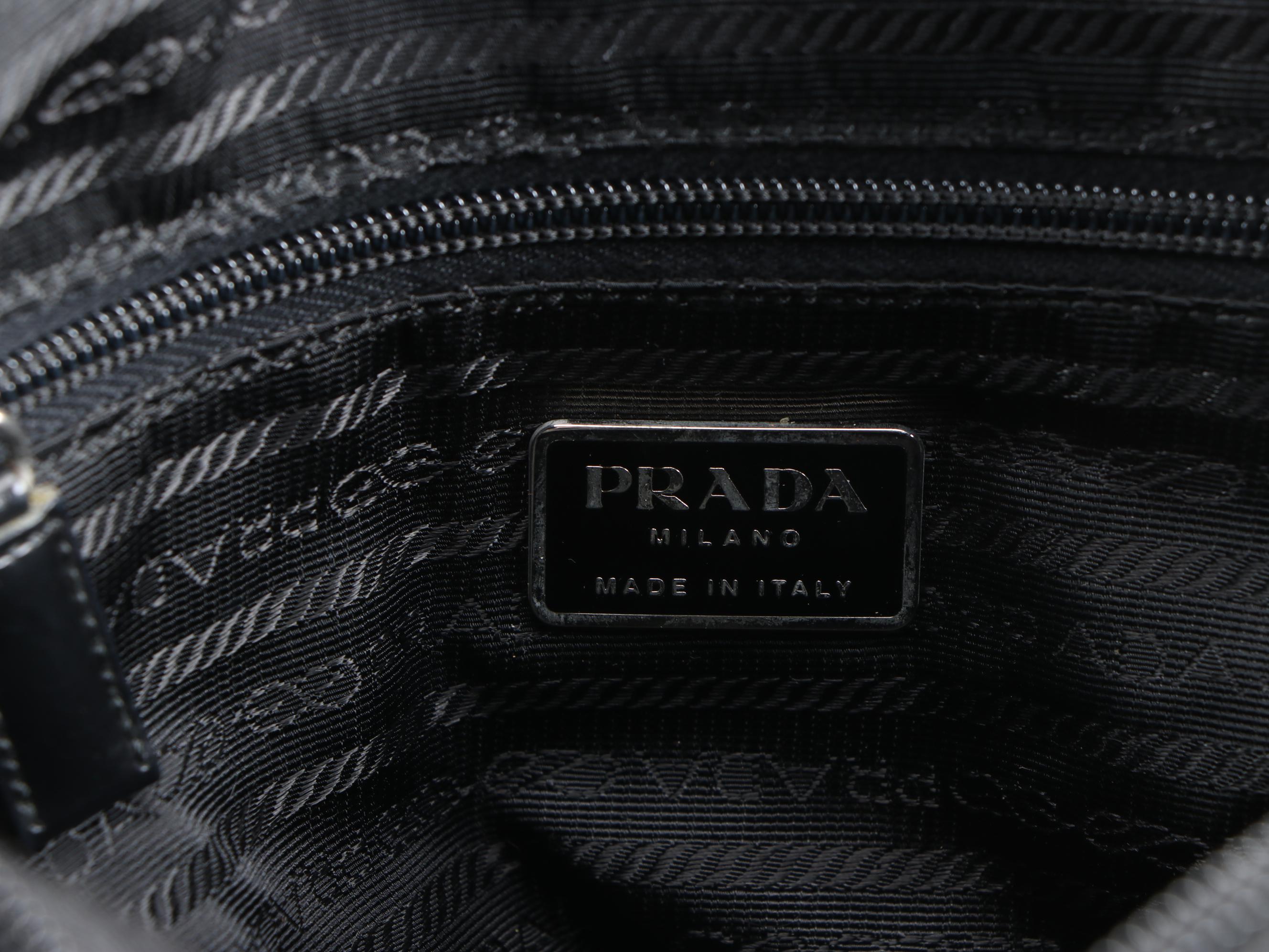 Prada Black Tessuto Nylon Shoulder Bag with Leather Trim