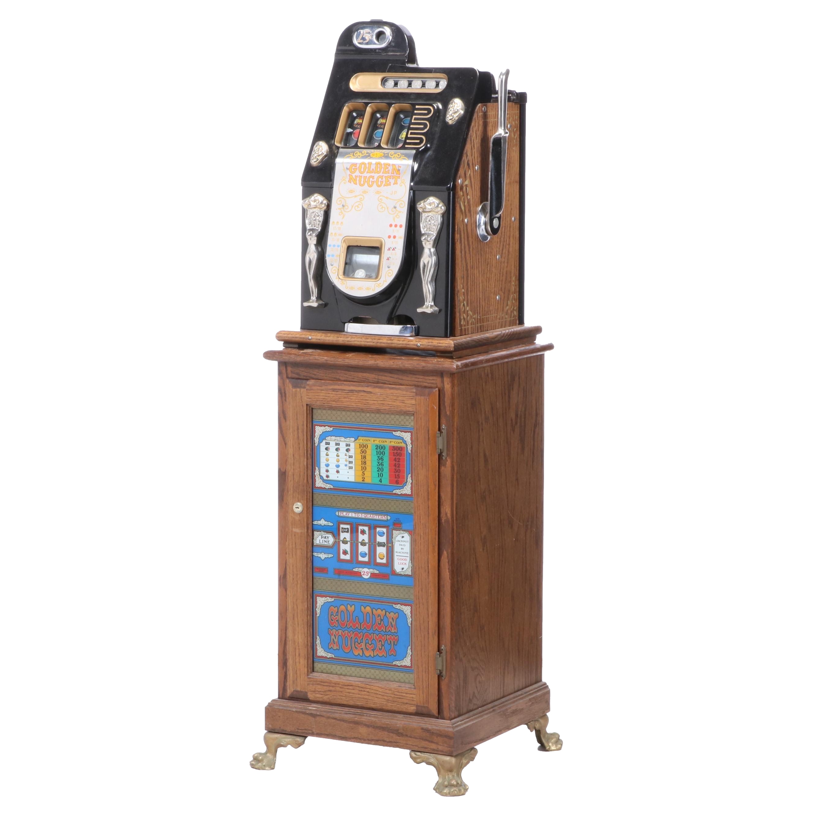 Mills "Golden Nugget" 25 Cent Coin-Operated Slot Machine and Cabinet, Mid-20th C