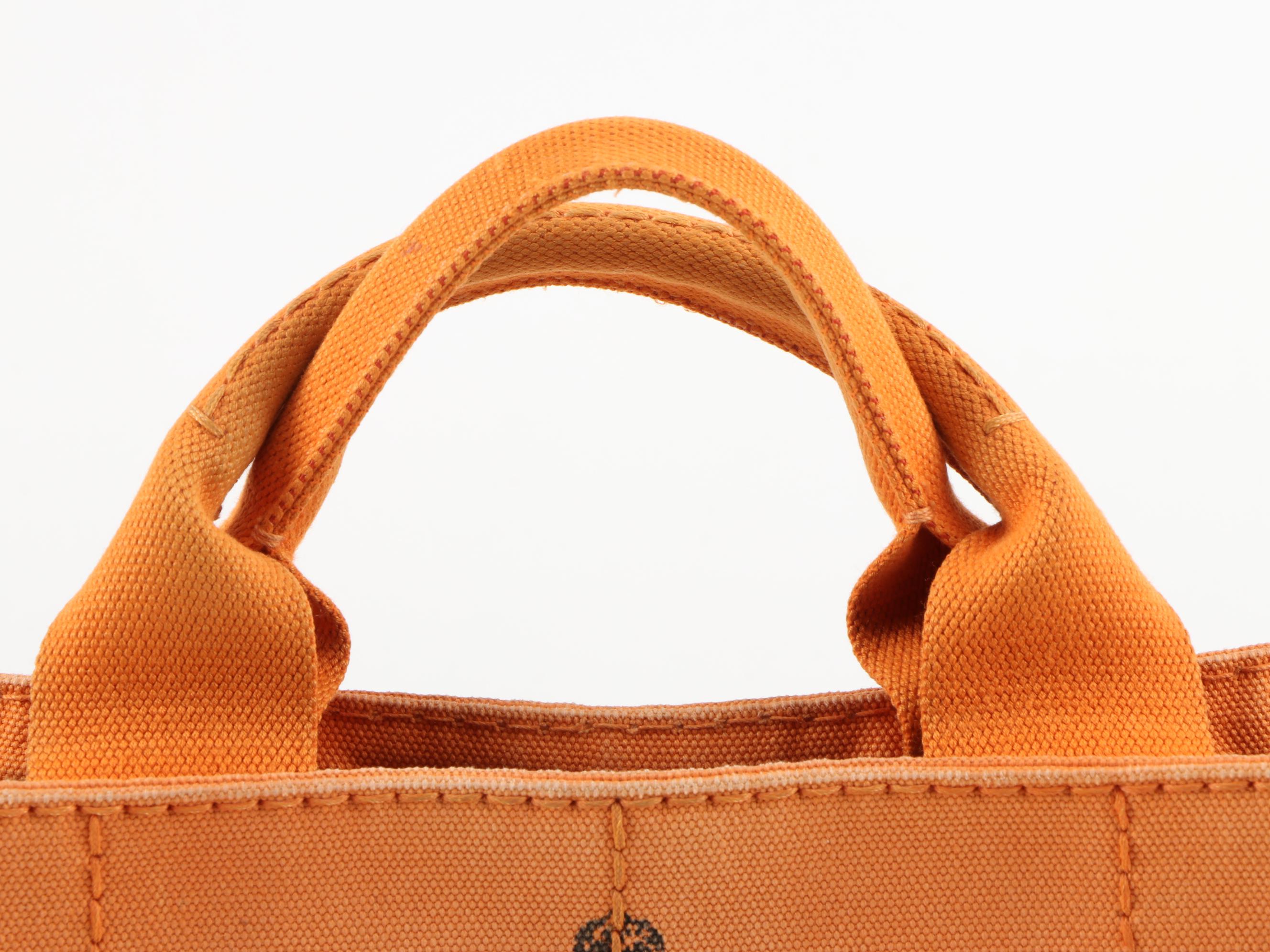 Prada Canapa Canvas Mini Tote in Orange Papaya
