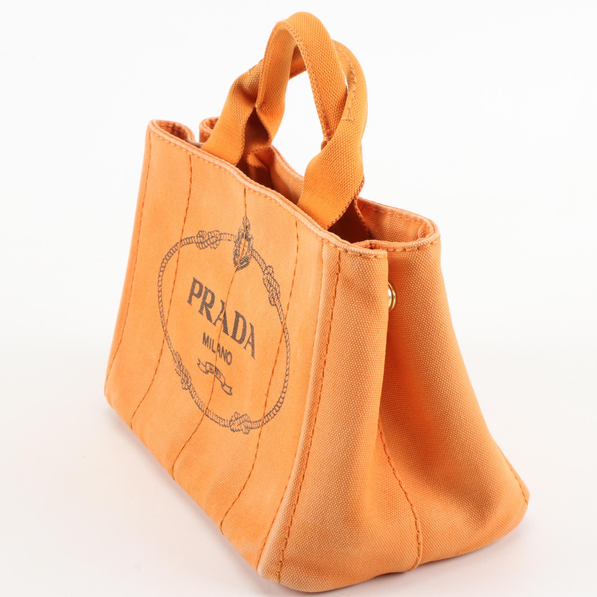 Prada Canapa Canvas Mini Tote in Orange Papaya