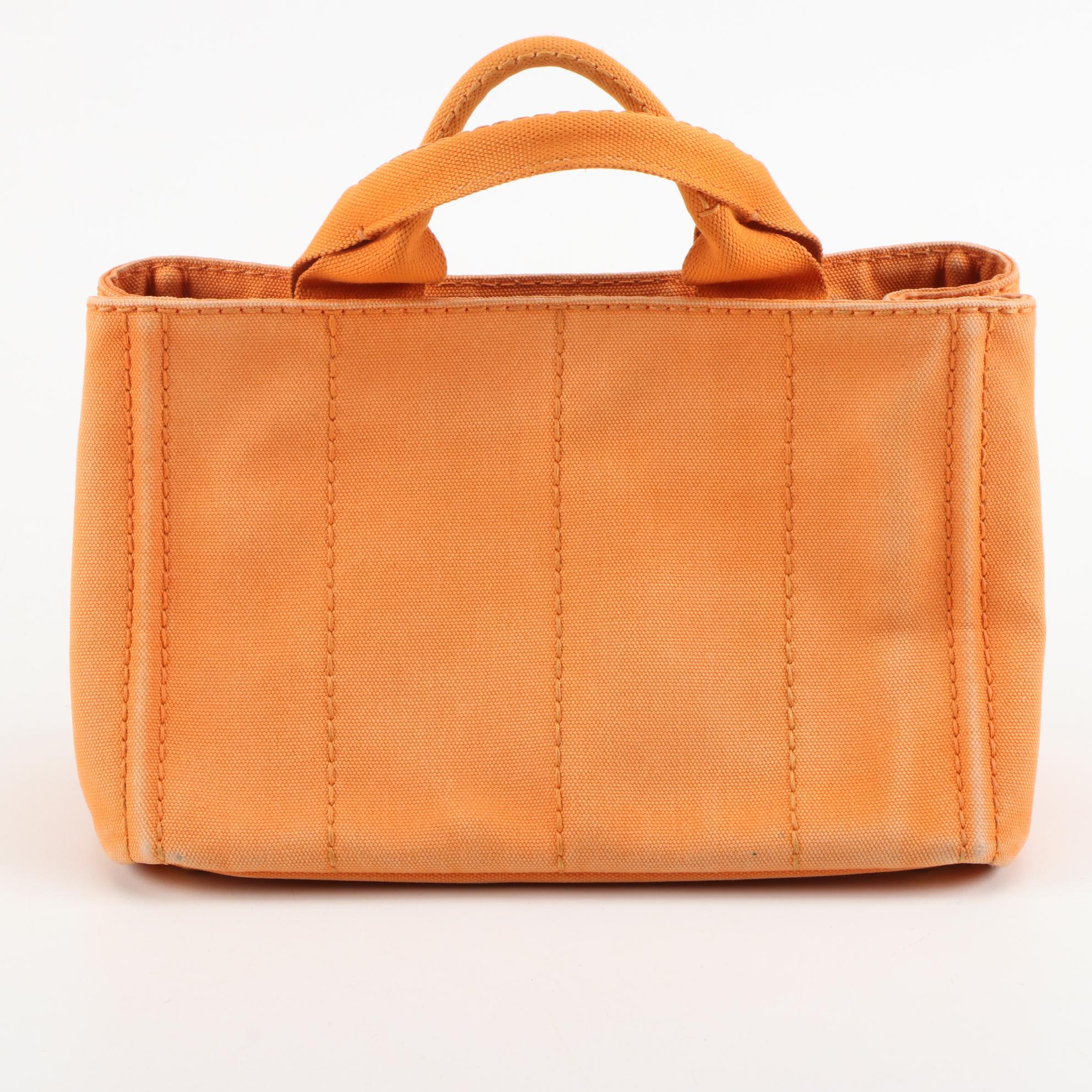 Prada Canapa Canvas Mini Tote in Orange Papaya