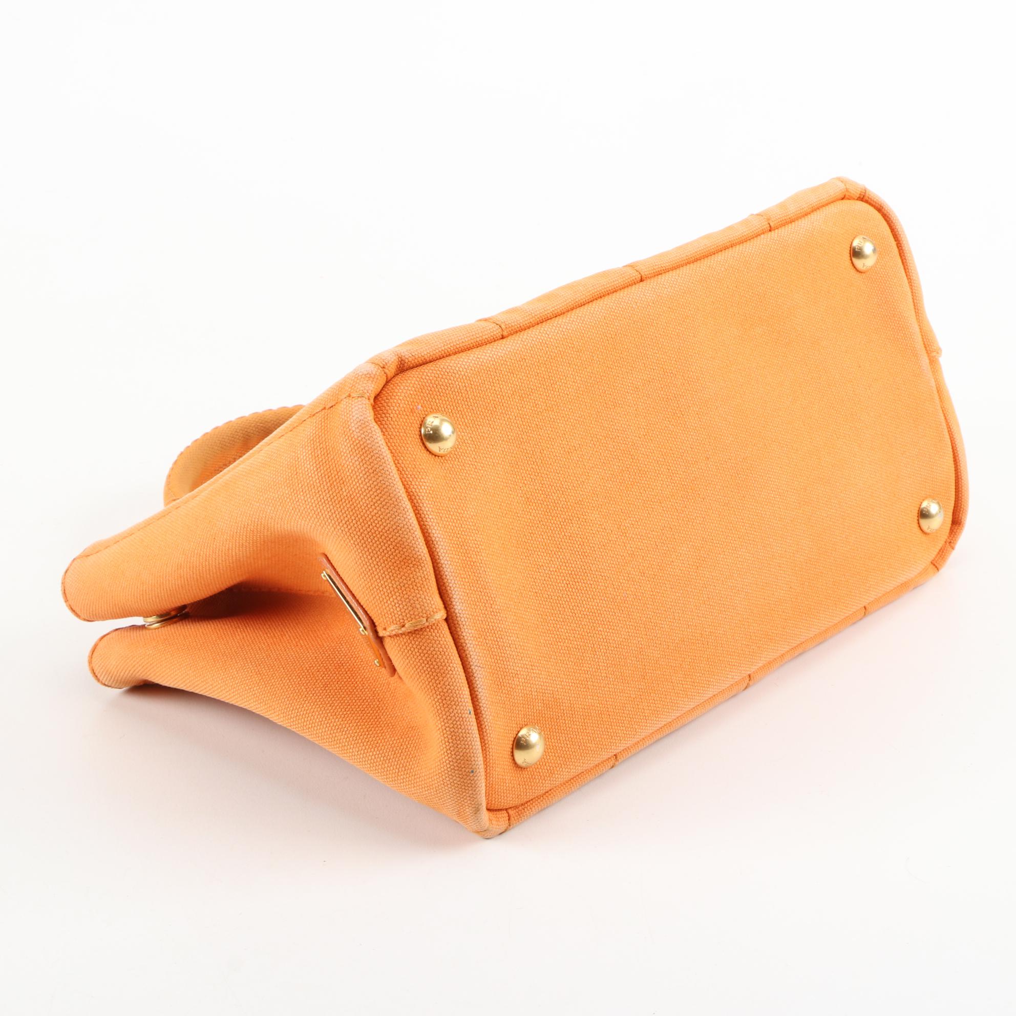 Prada Canapa Canvas Mini Tote in Orange Papaya