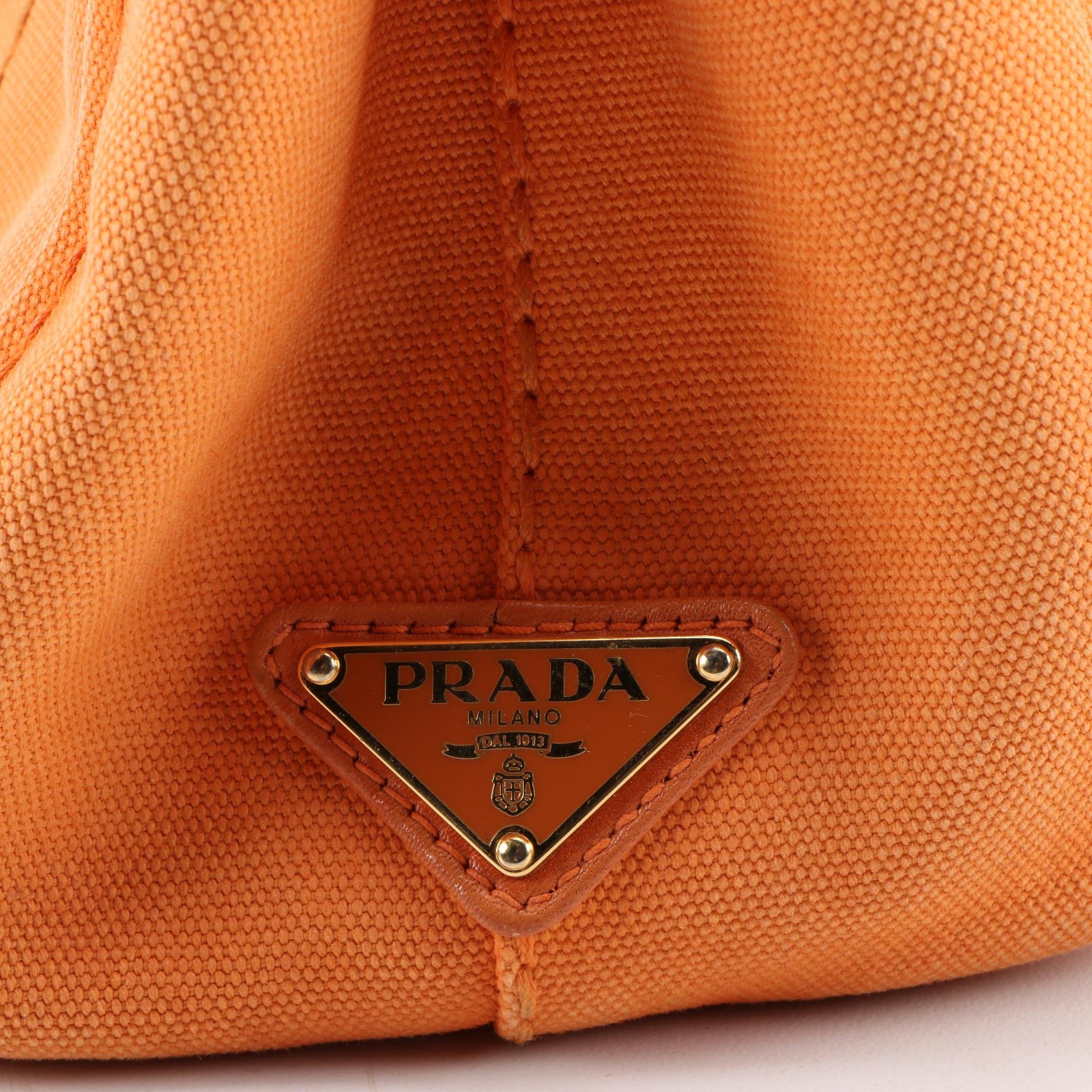 Prada Canapa Canvas Mini Tote in Orange Papaya