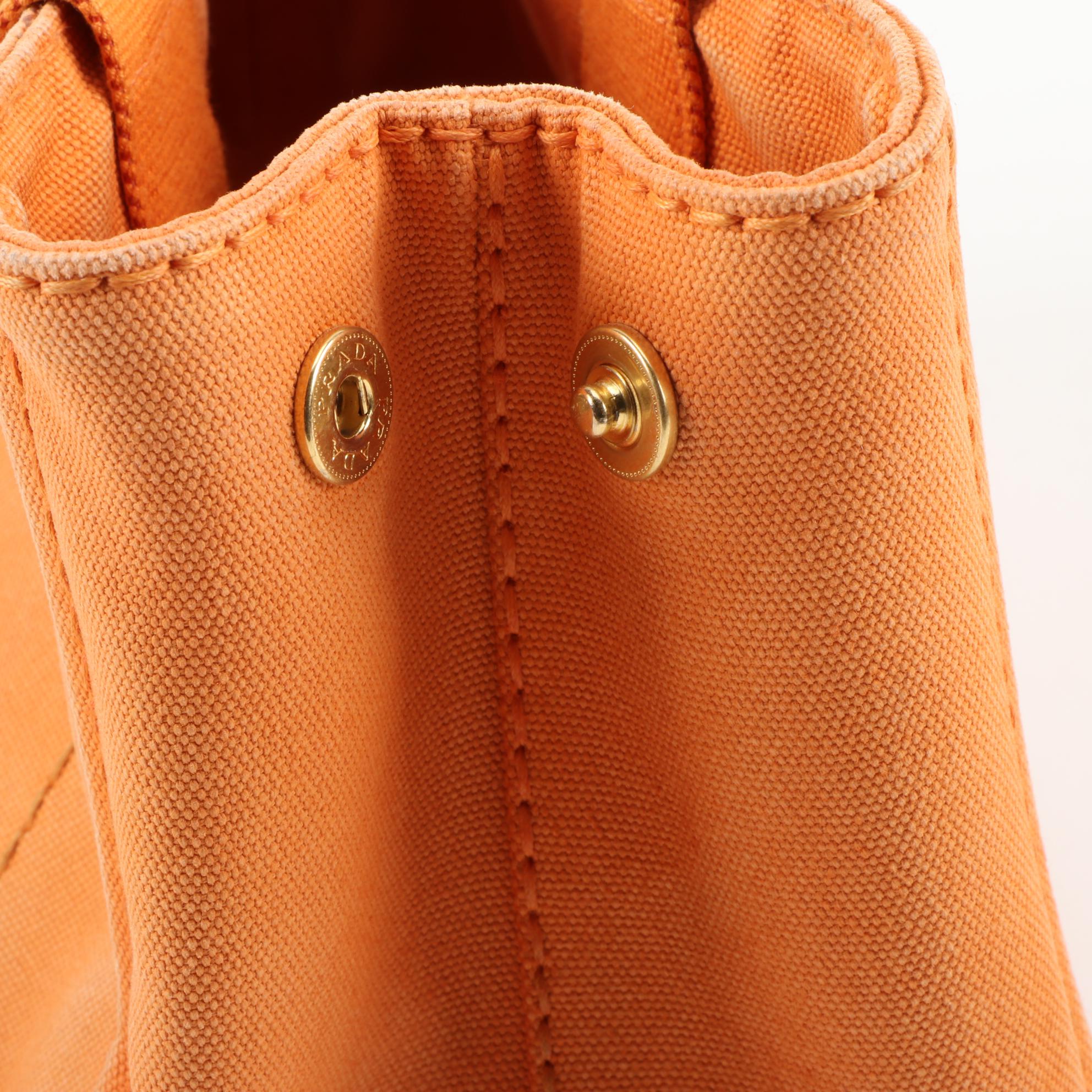 Prada Canapa Canvas Mini Tote in Orange Papaya