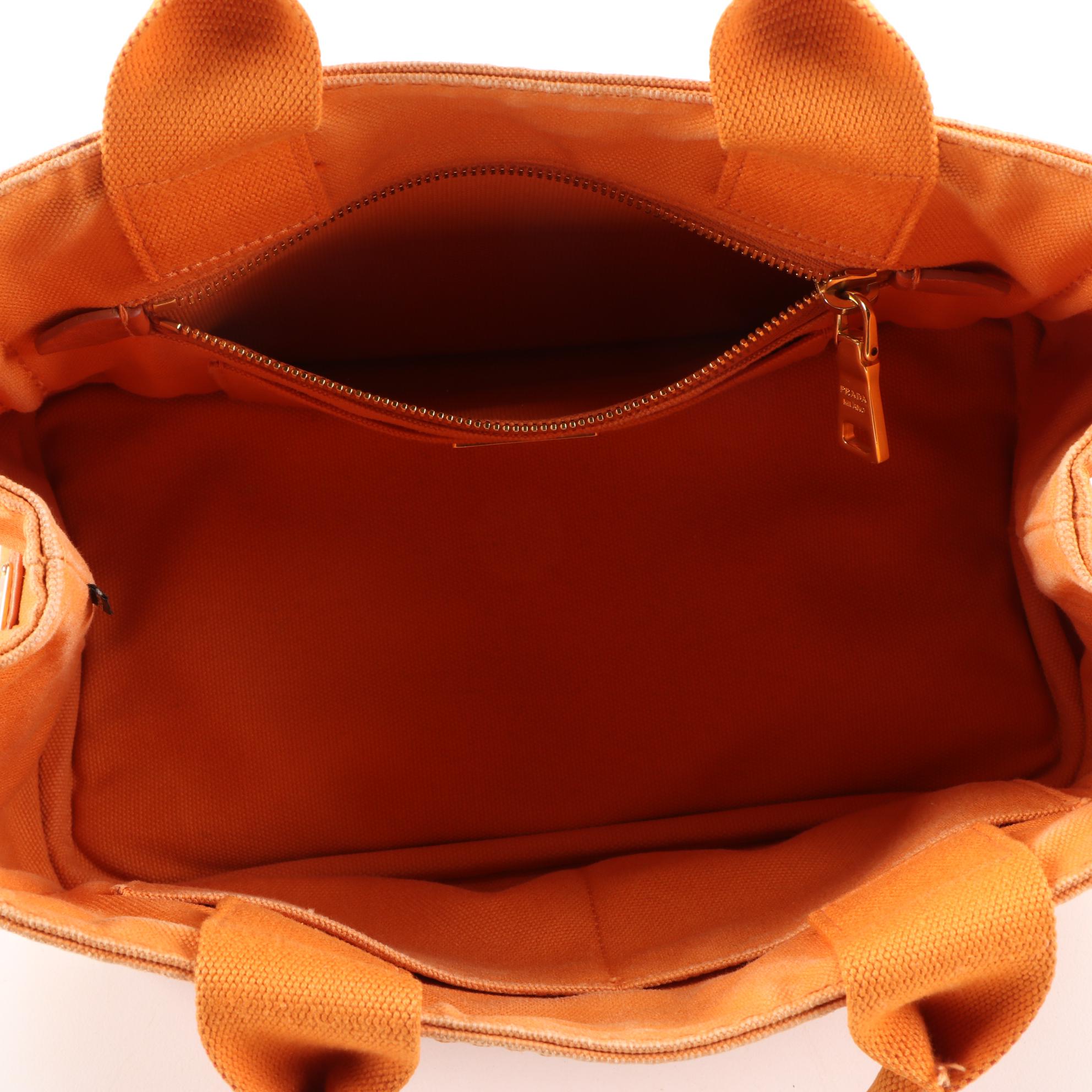Prada Canapa Canvas Mini Tote in Orange Papaya