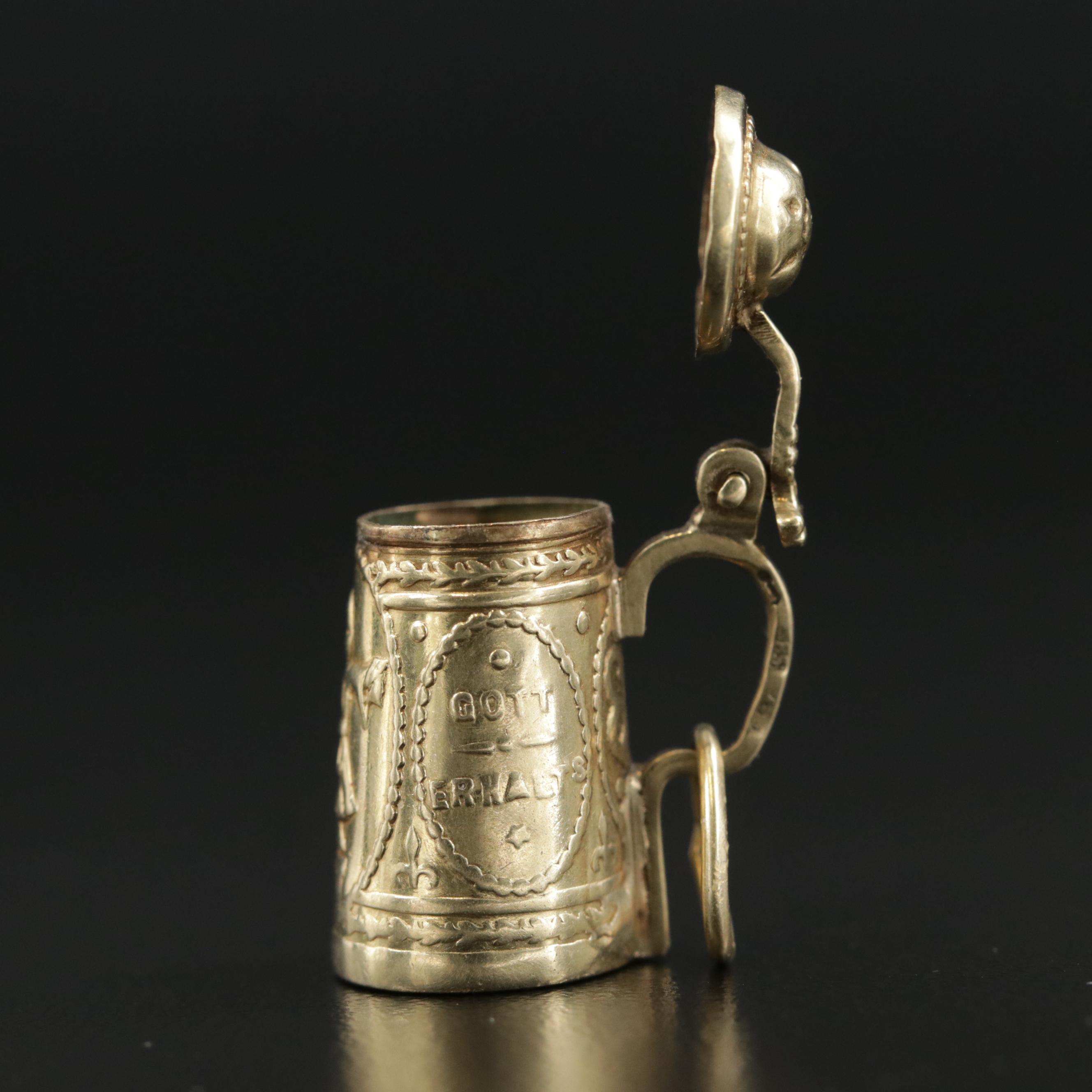 Vintage 14K Gold Beer Stein Pendant with Hinged Lid
