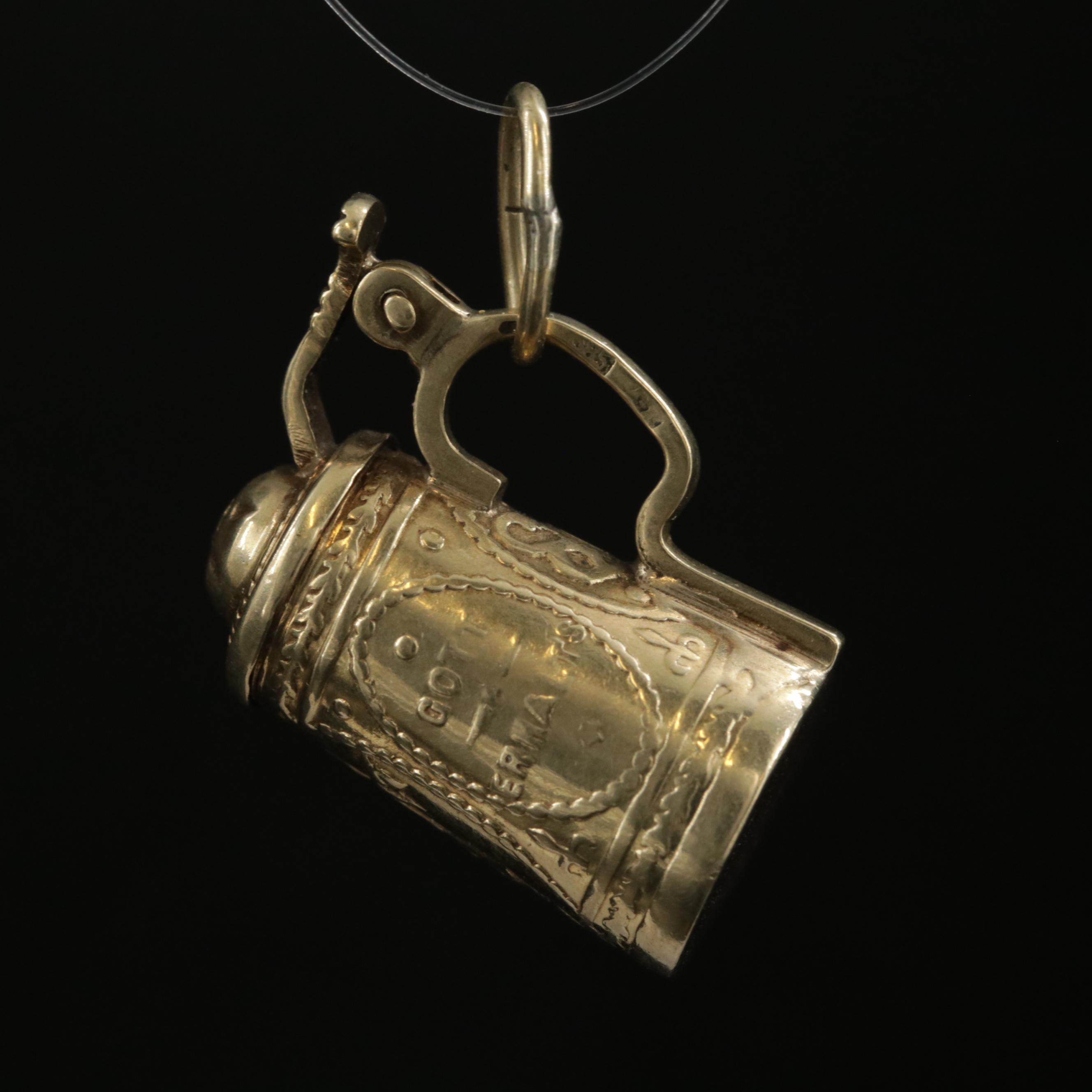 Vintage 14K Gold Beer Stein Pendant with Hinged Lid