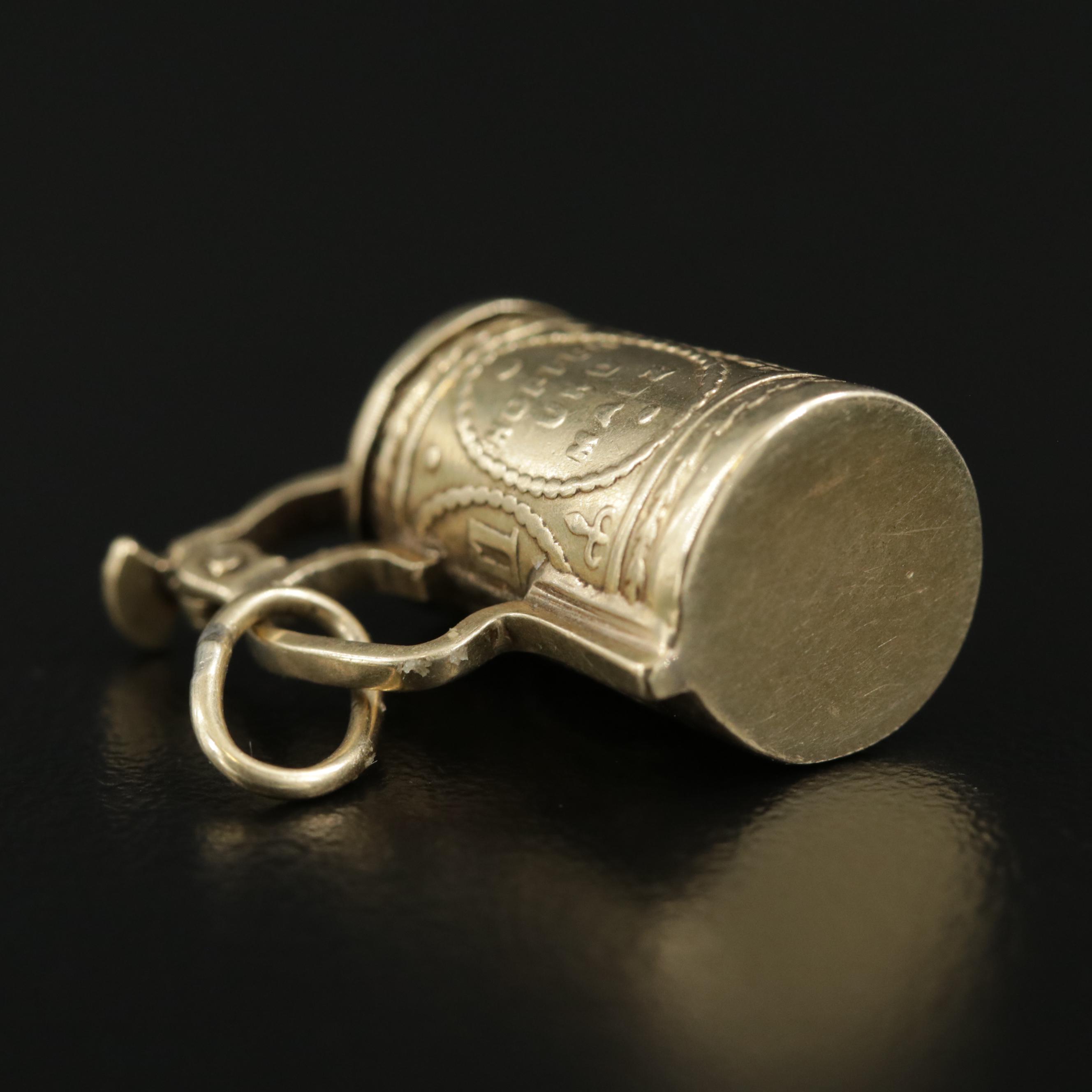 Vintage 14K Gold Beer Stein Pendant with Hinged Lid