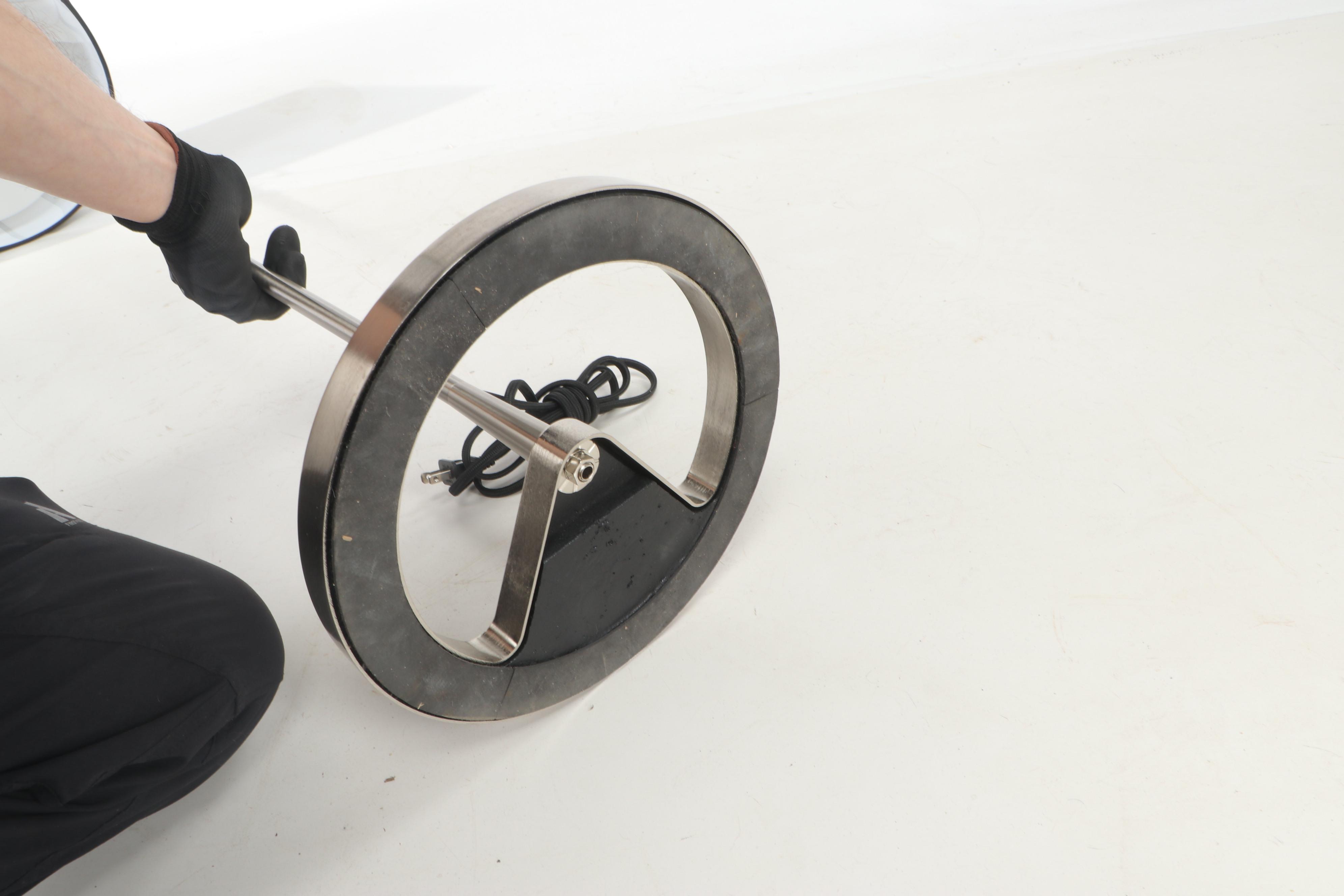 IKEA Stainless Steel Floor Lamp with Black Fabric Shade