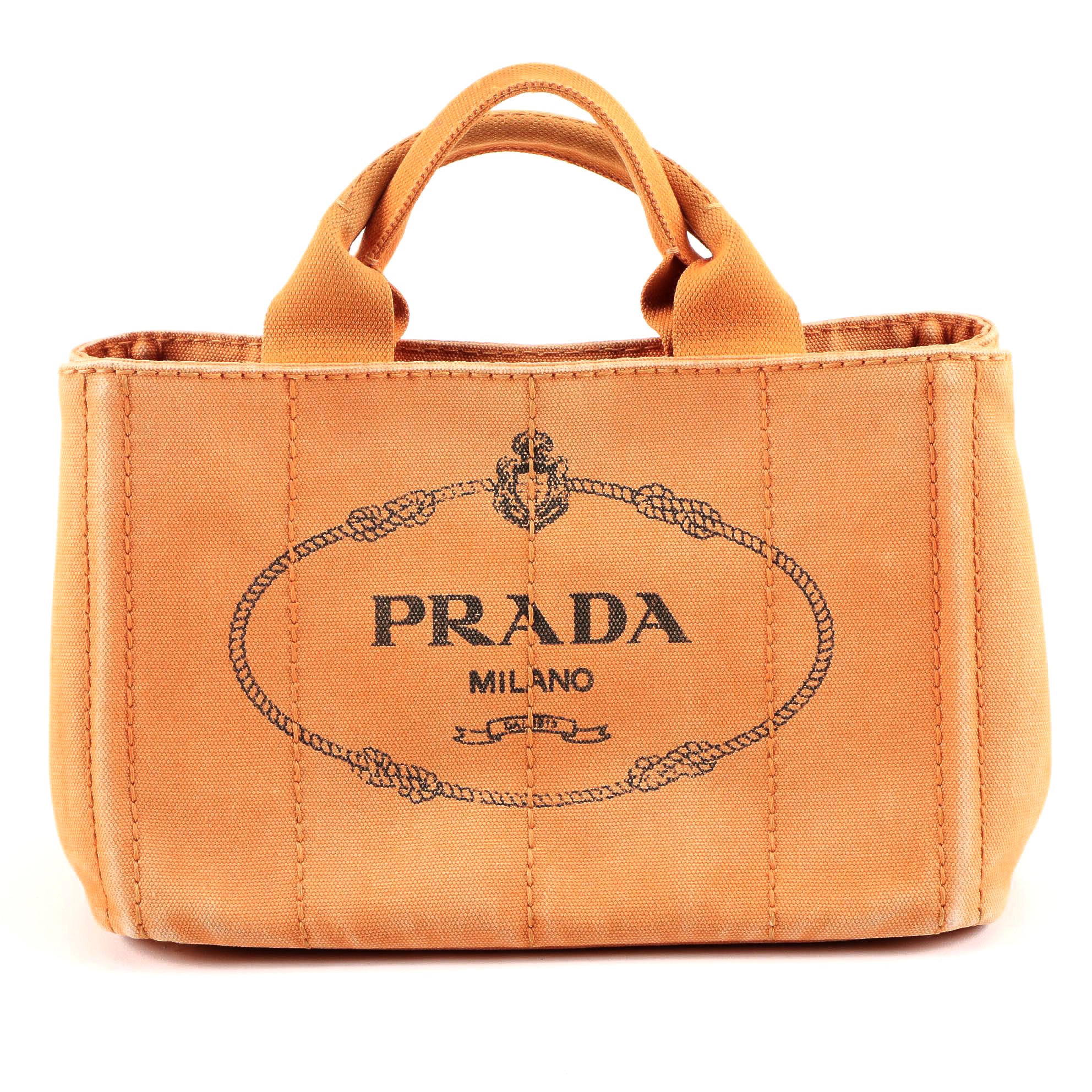 Prada Canapa Canvas Mini Tote in Orange Papaya