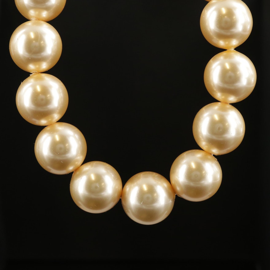 14K Gold Single Strand Imitation Pearl Necklace