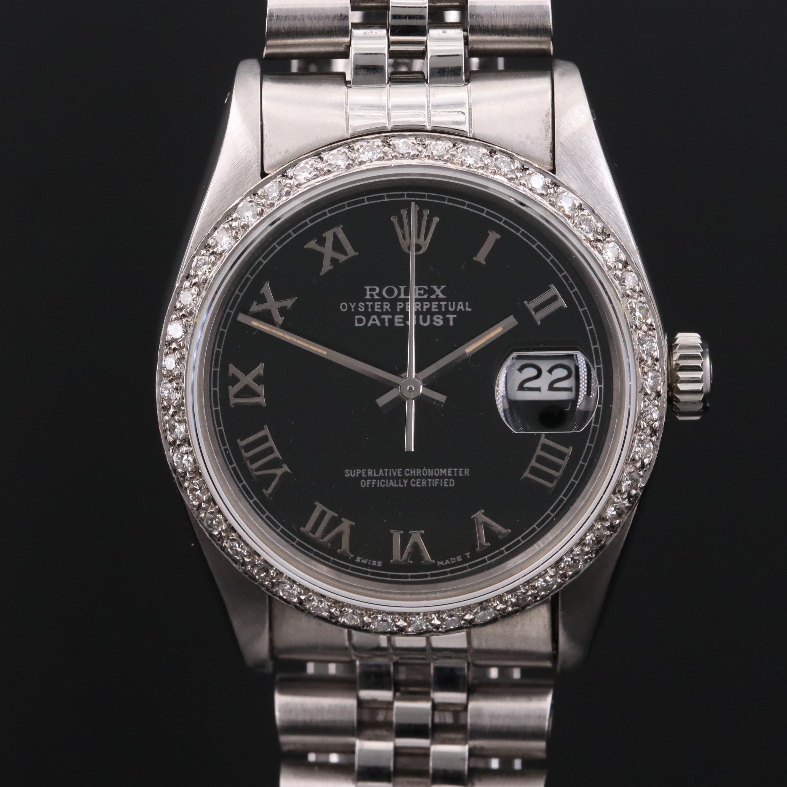 1979 Rolex Datejust 14K Gold, Stainless Steel and Diamond Bezel Watch