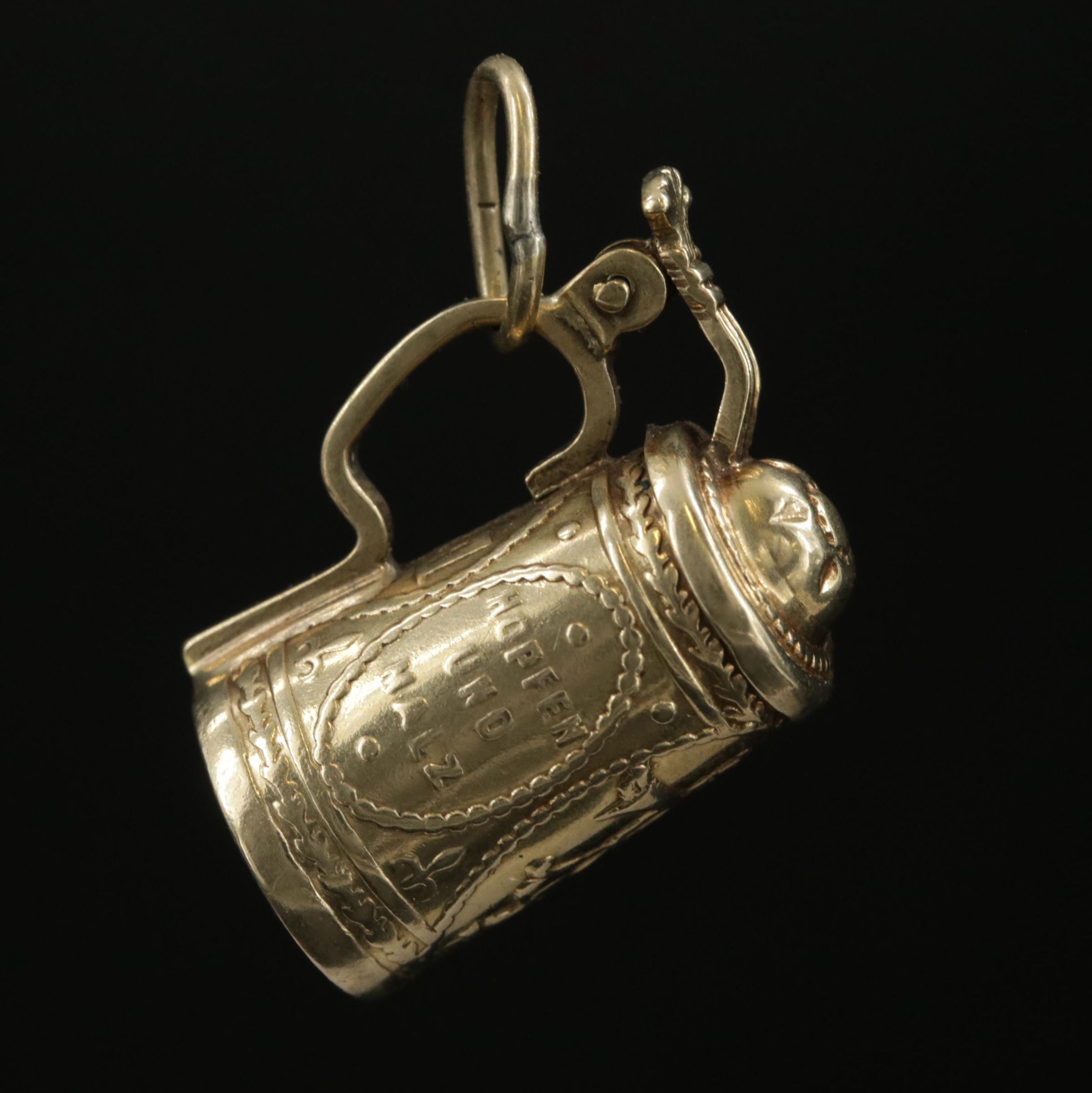 Vintage 14K Gold Beer Stein Pendant with Hinged Lid
