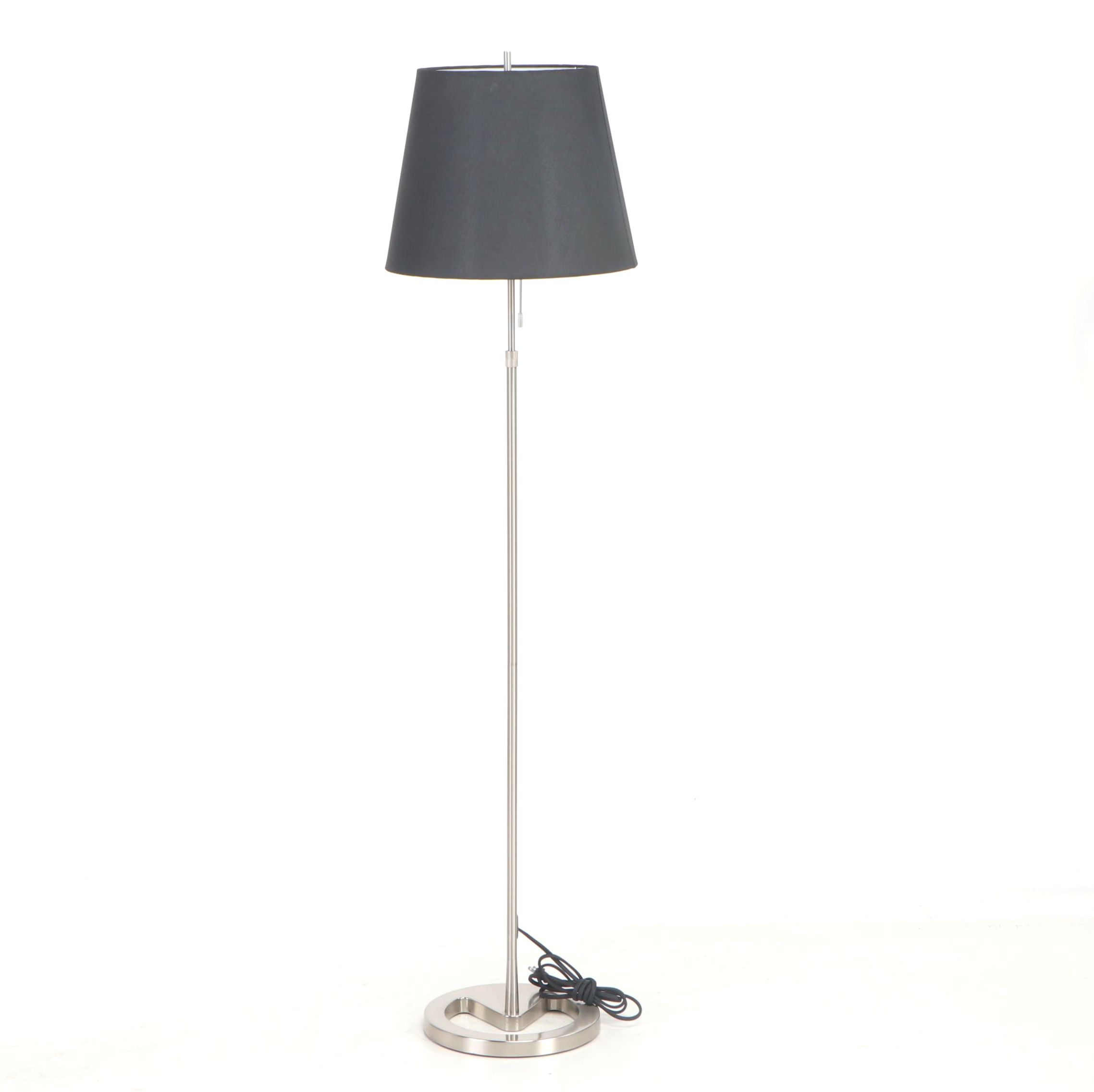 IKEA Stainless Steel Floor Lamp with Black Fabric Shade