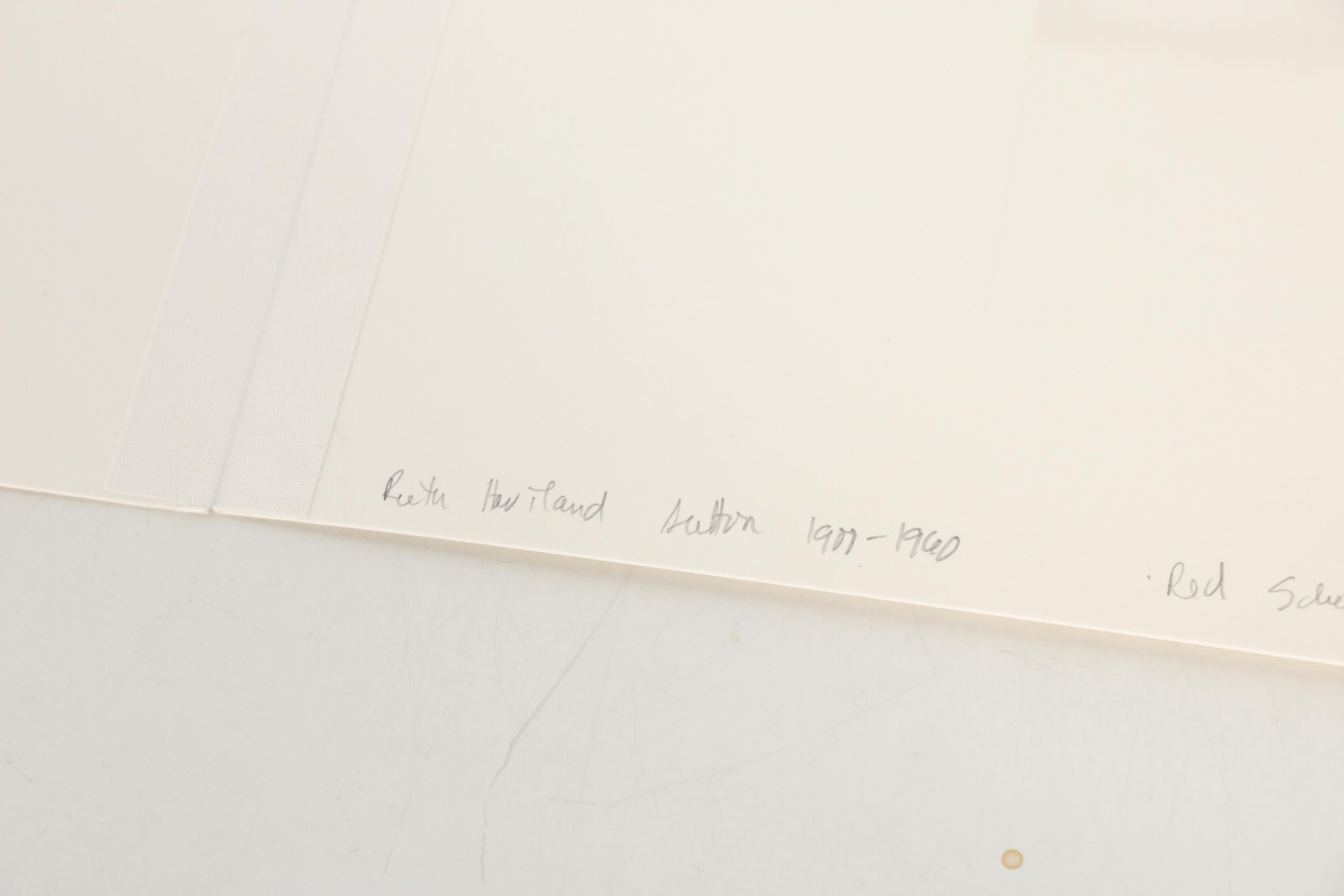 Ruth Haviland Sutton Linocut "Red Schoolhouse, Storrowton", Circa 1955