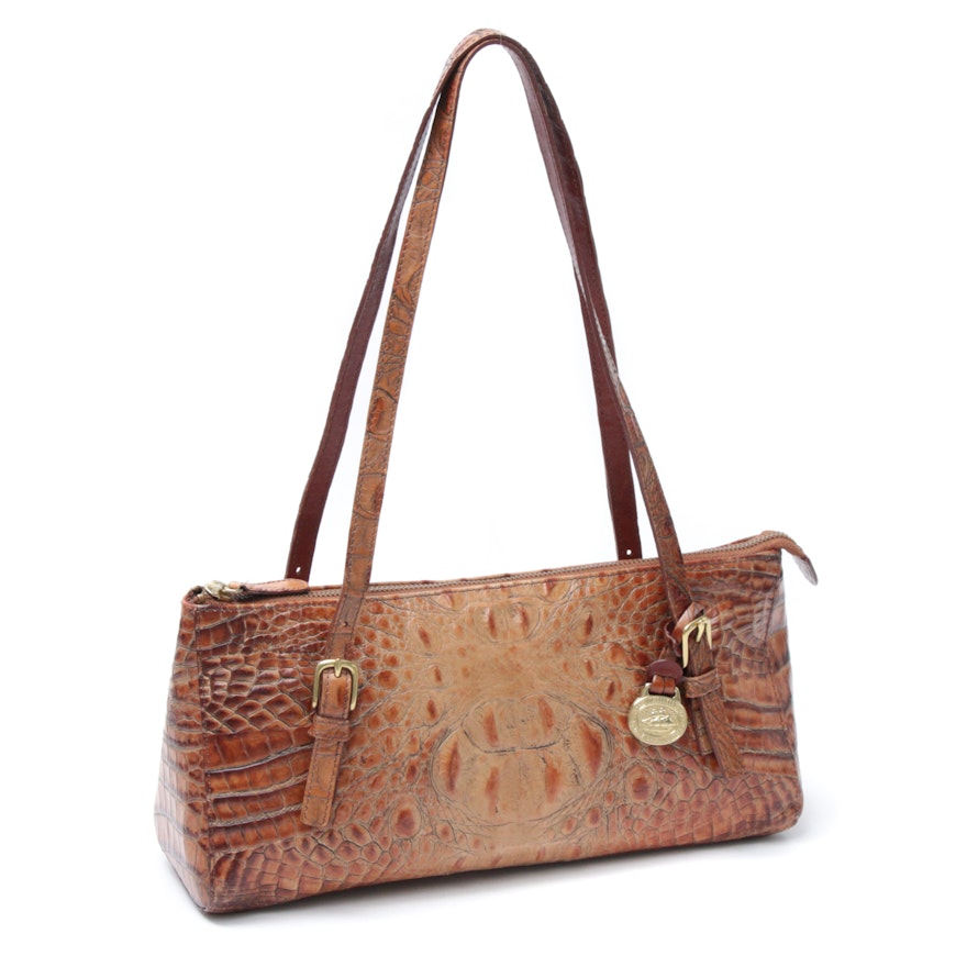 Brahmin Toasted Almond Collection Croc-Embossed Leather Baguette Shoulder Bag