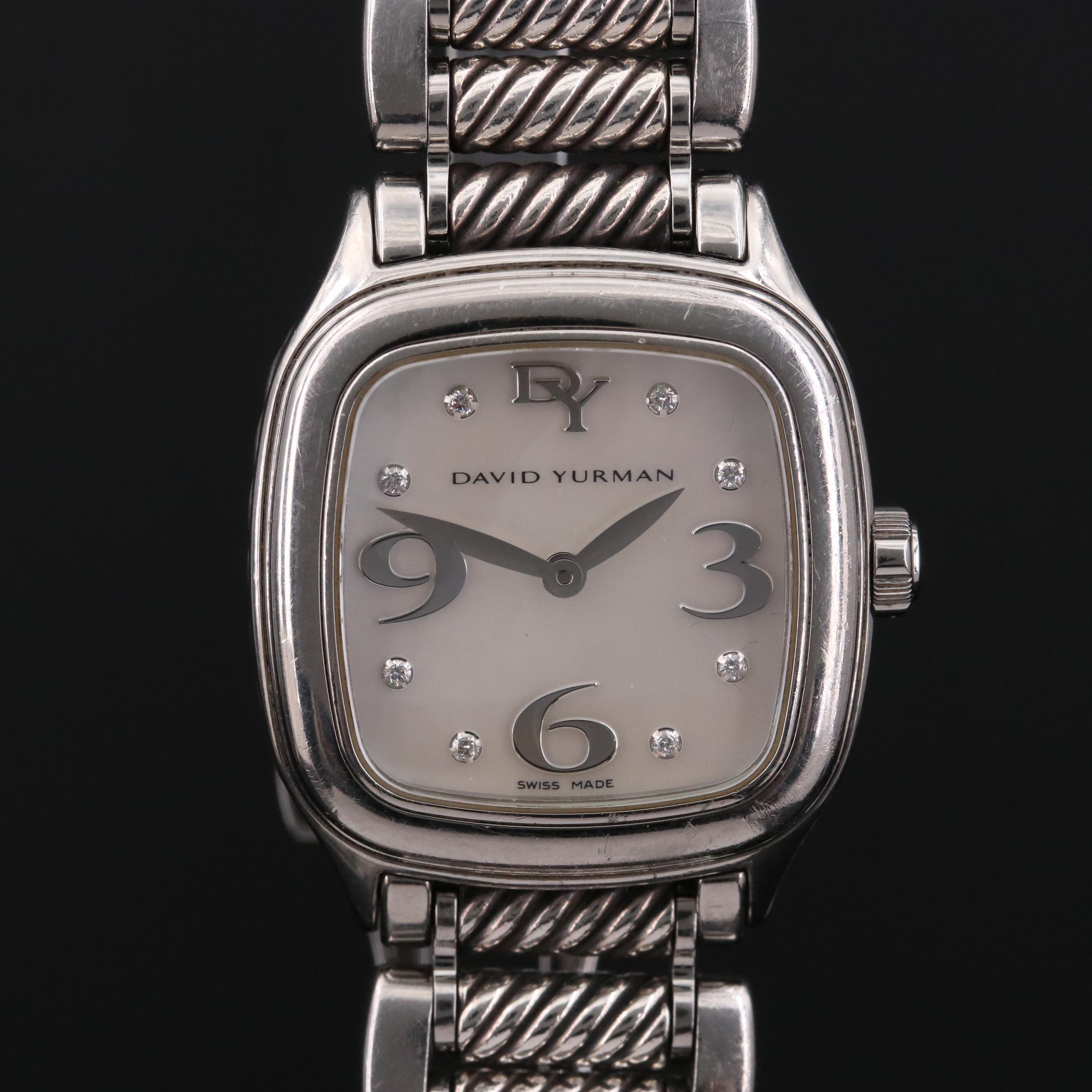 David Yurman "Thoroughbred" Stainless Steel and Diamond Dial Watch