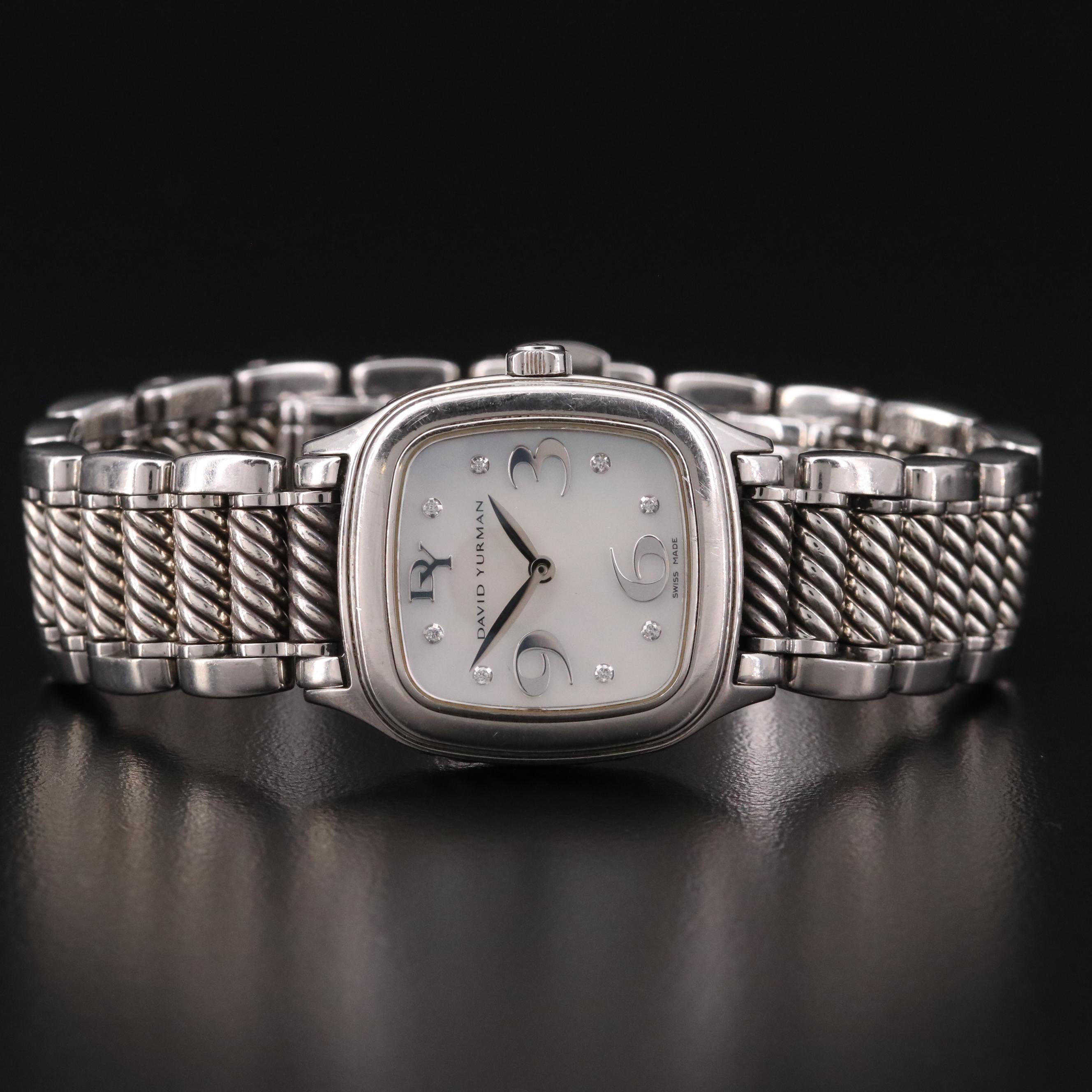 David Yurman "Thoroughbred" Stainless Steel and Diamond Dial Watch
