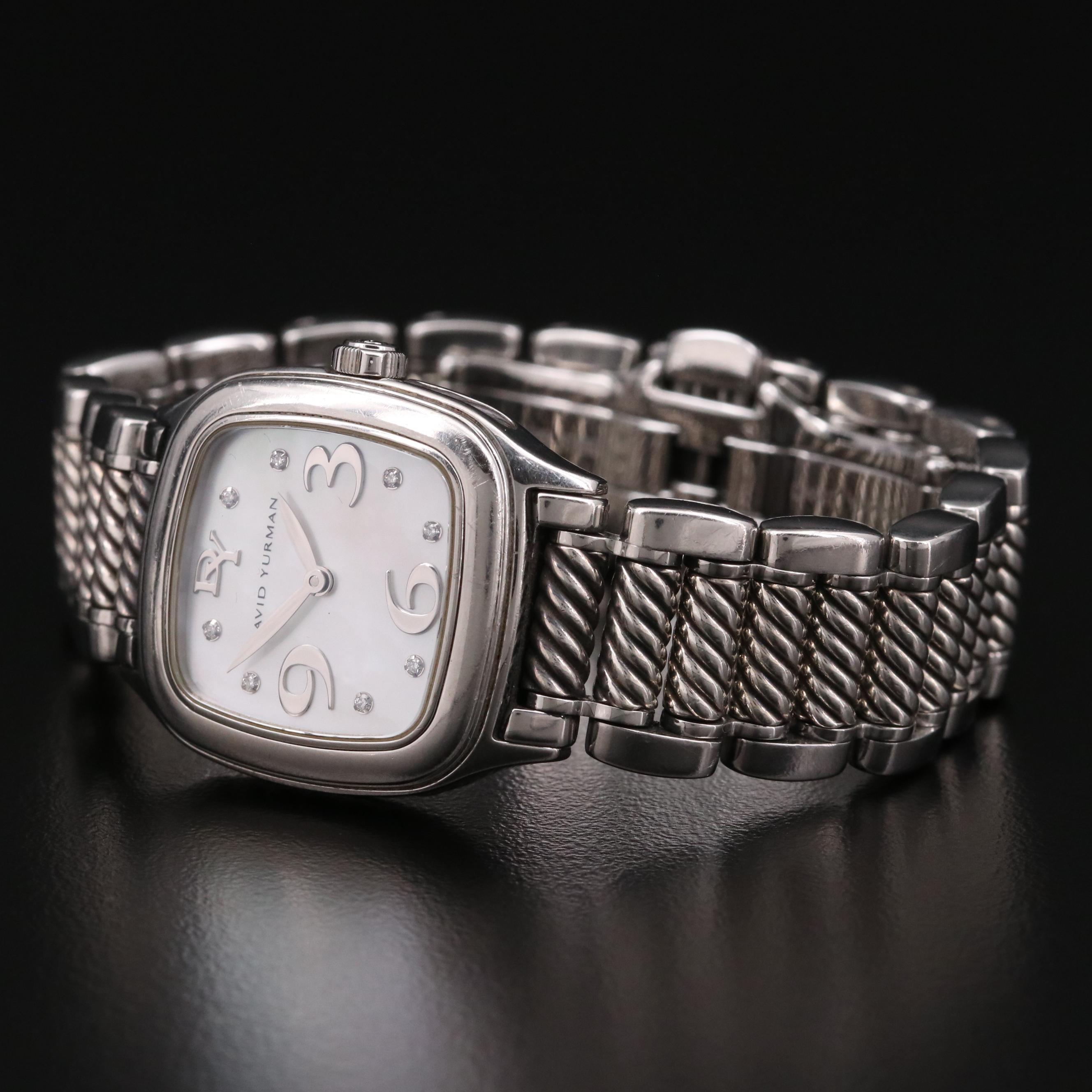 David Yurman "Thoroughbred" Stainless Steel and Diamond Dial Watch
